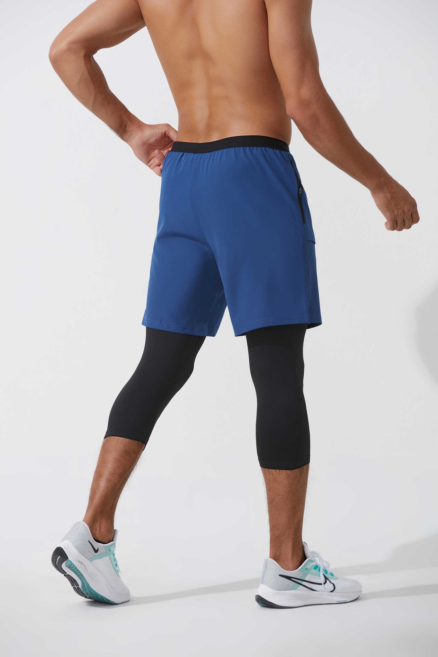 HRYTE60002-Double-layer sweatpants men fake two capri pants Running pocket fitness pants 2-in-1 basketball quick-drying tights