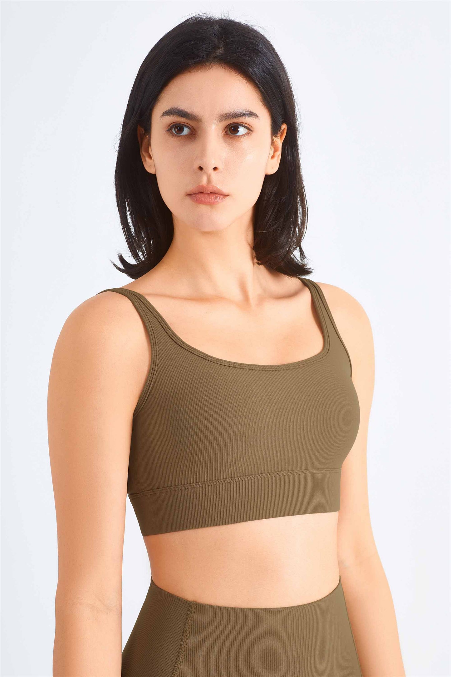 WX1458-RIB Rib medium strength fitness bra Cross border for nude yoga bra square collar buckle sports vest