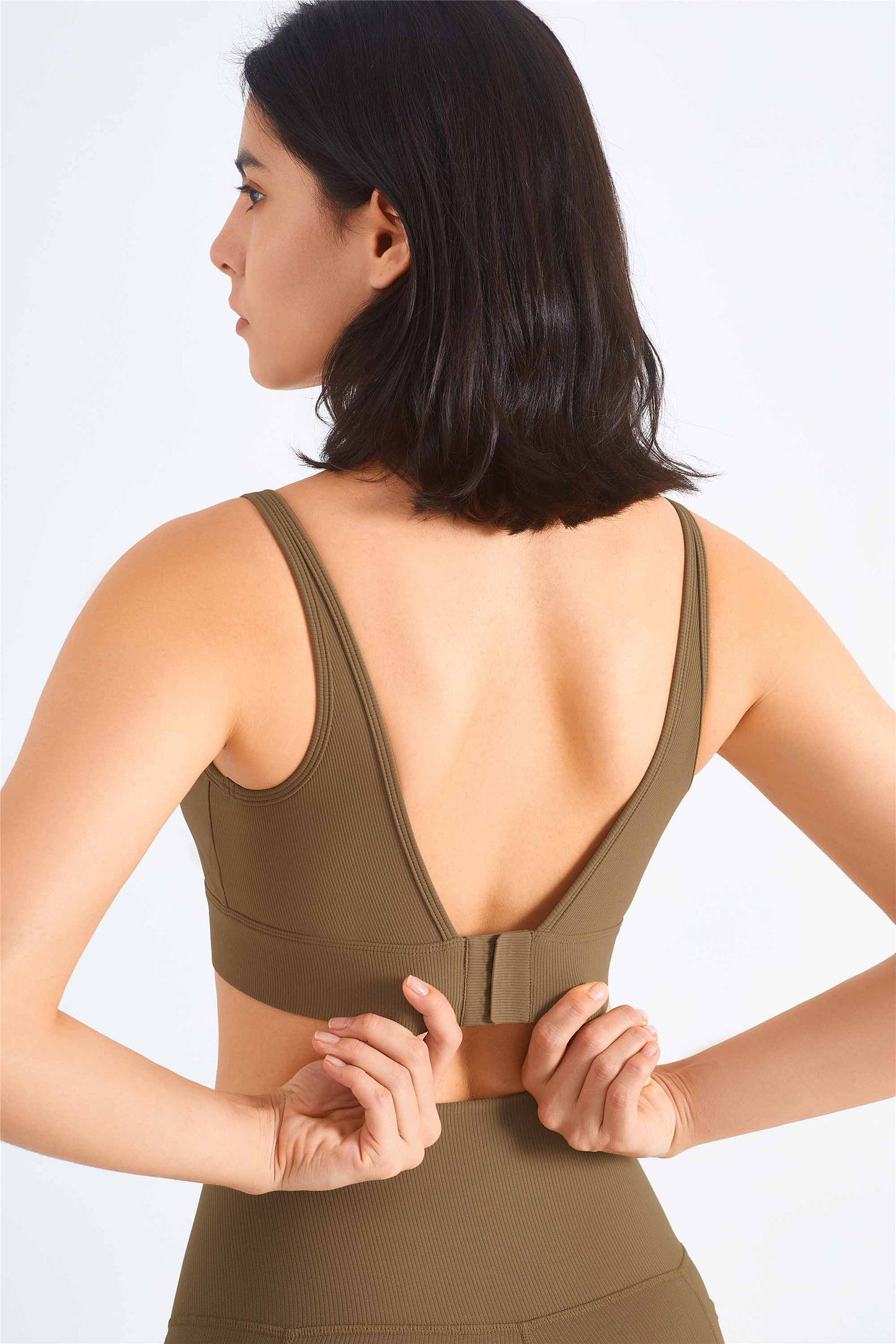 WX1458-RIB Rib medium strength fitness bra Cross border for nude yoga bra square collar buckle sports vest