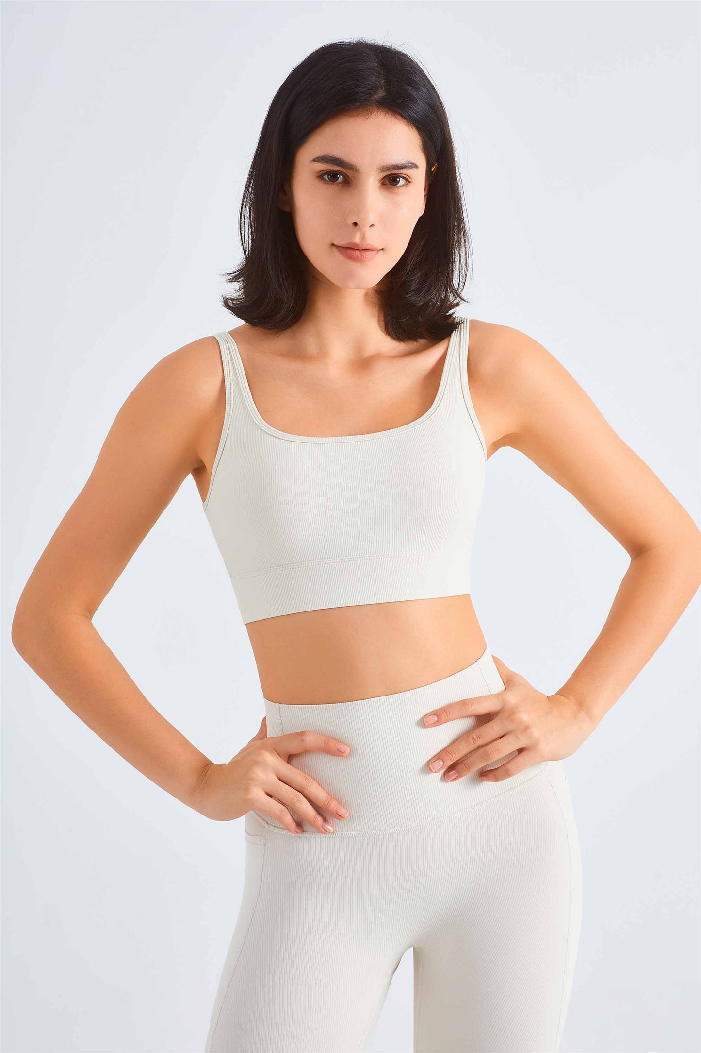 WX1458-RIB Rib medium strength fitness bra Cross border for nude yoga bra square collar buckle sports vest