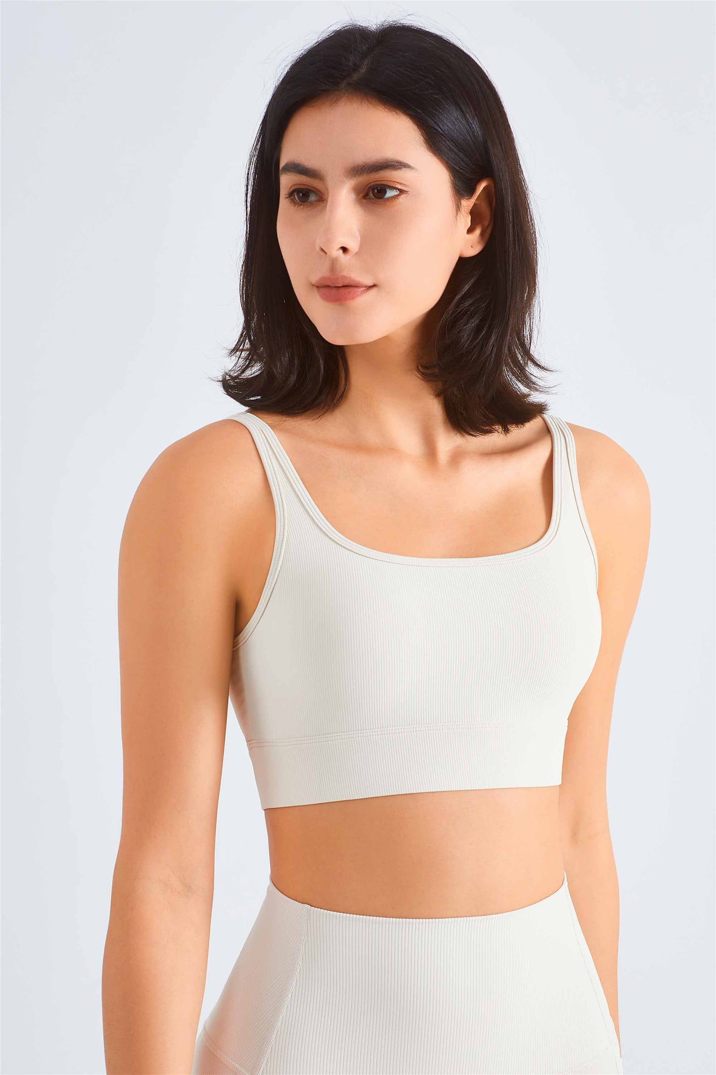 WX1458-RIB Rib medium strength fitness bra Cross border for nude yoga bra square collar buckle sports vest