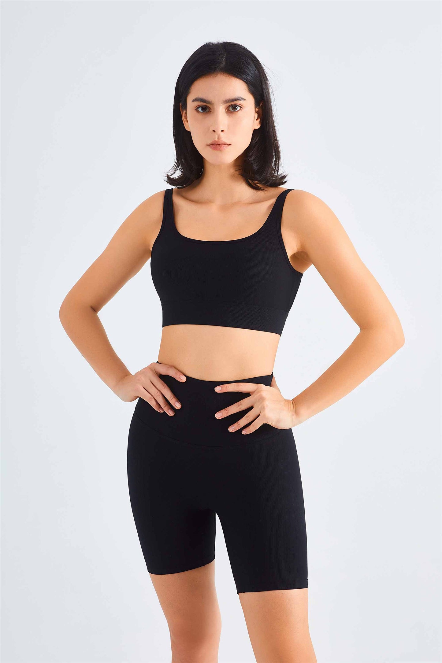 WX1458-RIB Rib medium strength fitness bra Cross border for nude yoga bra square collar buckle sports vest