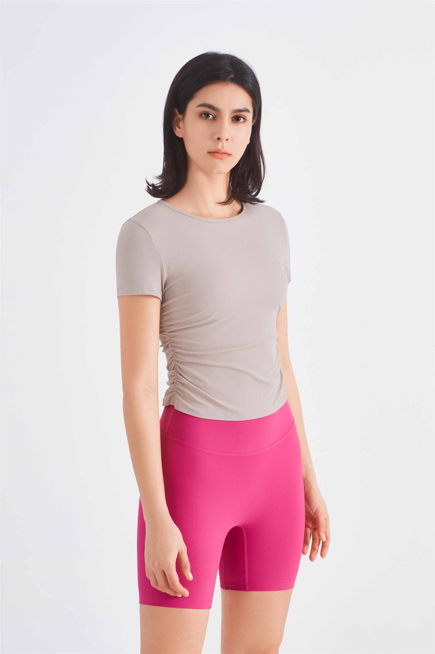 TX1455-Sun protection sports T-shirt summer fold waist casual top women comfortable slimming cool yoga wear short sleeves