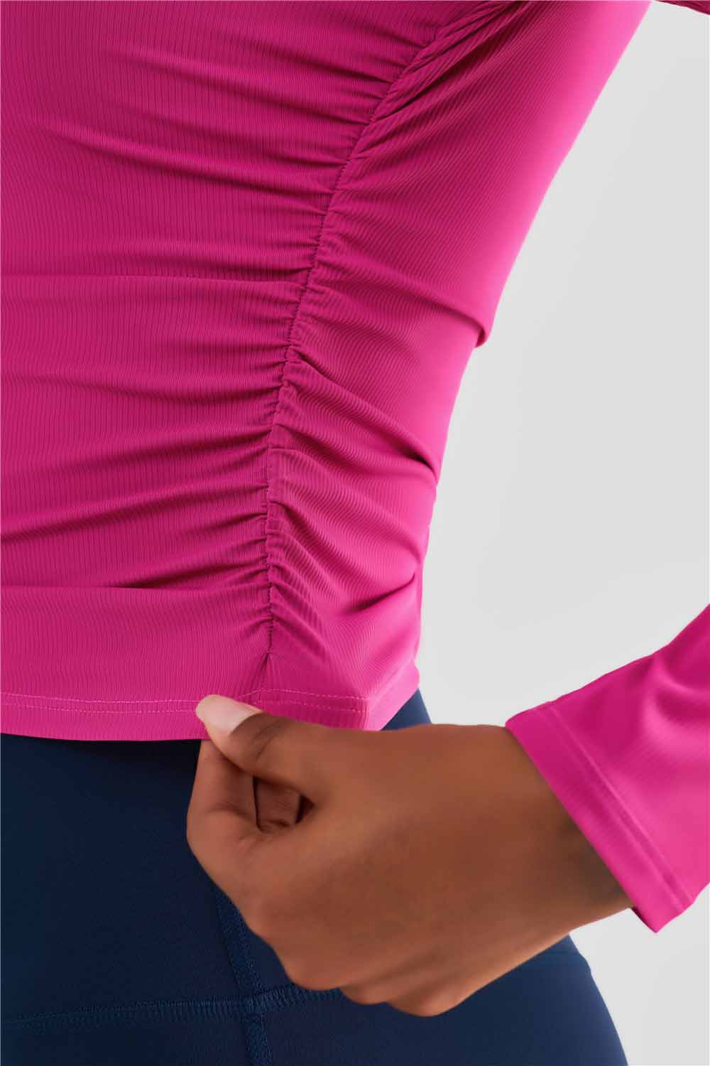 CX1487- New cross-border fold waist yoga long sleeve classic women's round neck breathable sweat casual sports fitness wear