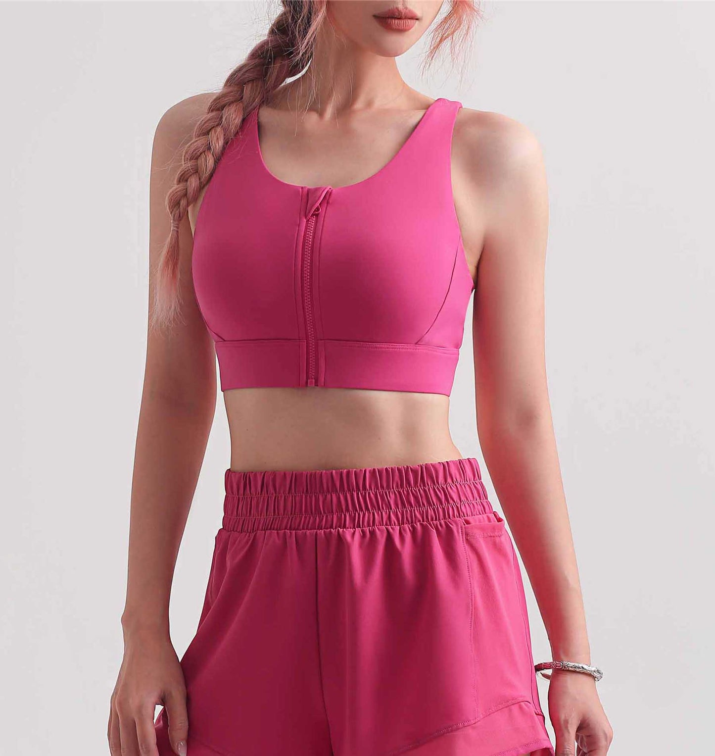 WX1457-SS Medium Strength Cool zipper shock-proof sports underwear Women's summer nude beautiful back Yoga bra Running fitness vest