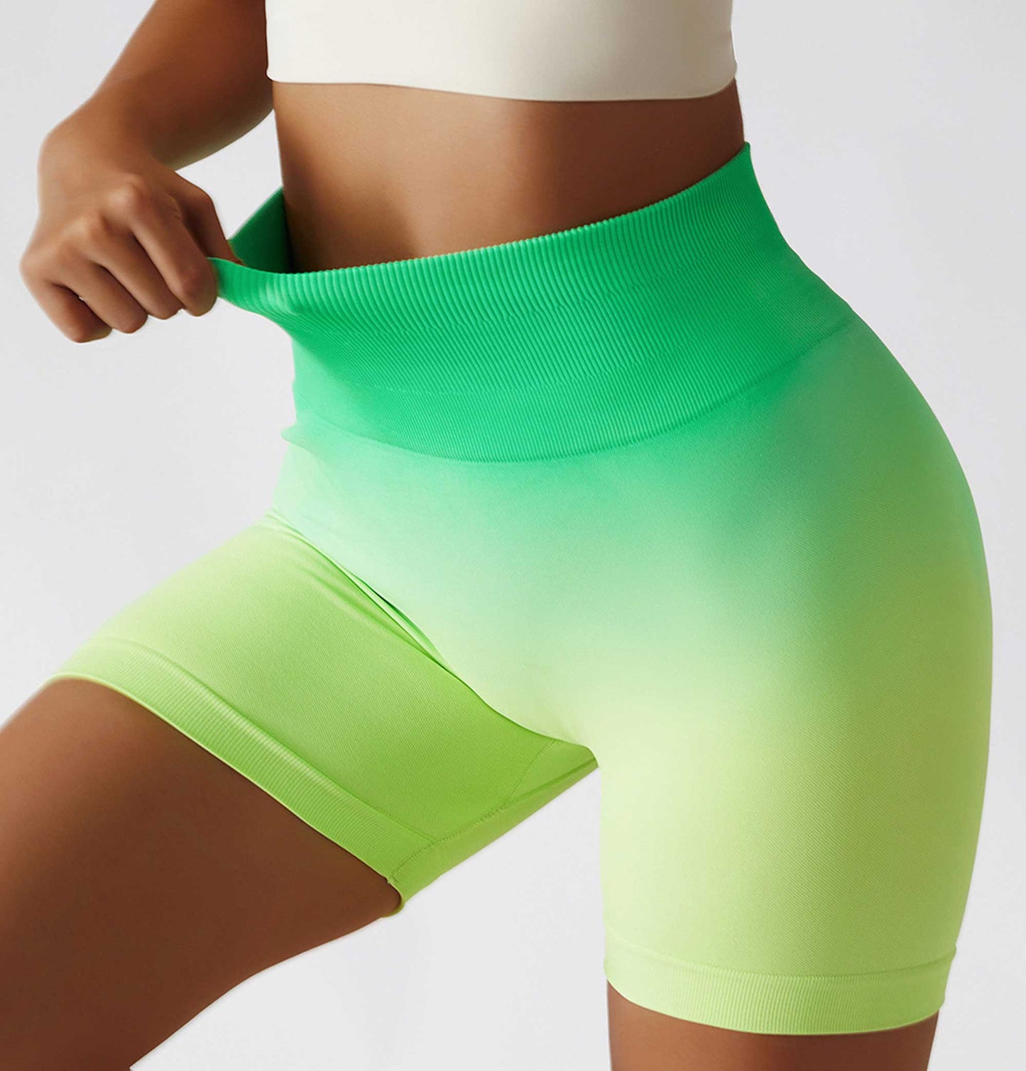 HR6406-European and American gradient seamless yoga shorts, breathable and tight-fitting sports shorts for women, high-waisted elastic butt-lifting fitness pants