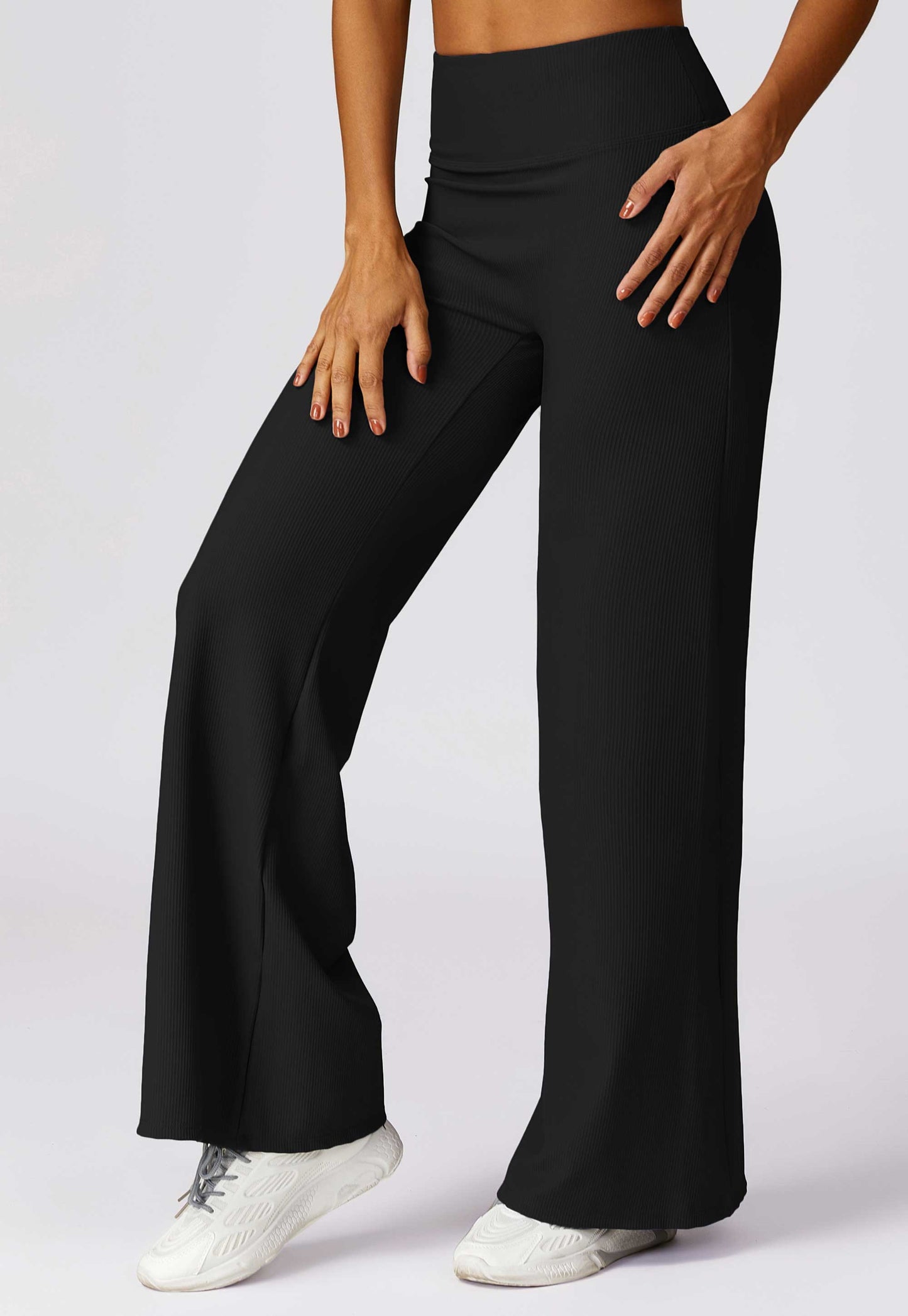 HR8526-1-Threaded high-waisted casual pants for women, versatile straight wide-leg pants for outdoor wear, quick-drying loose-fitting athletic trousers