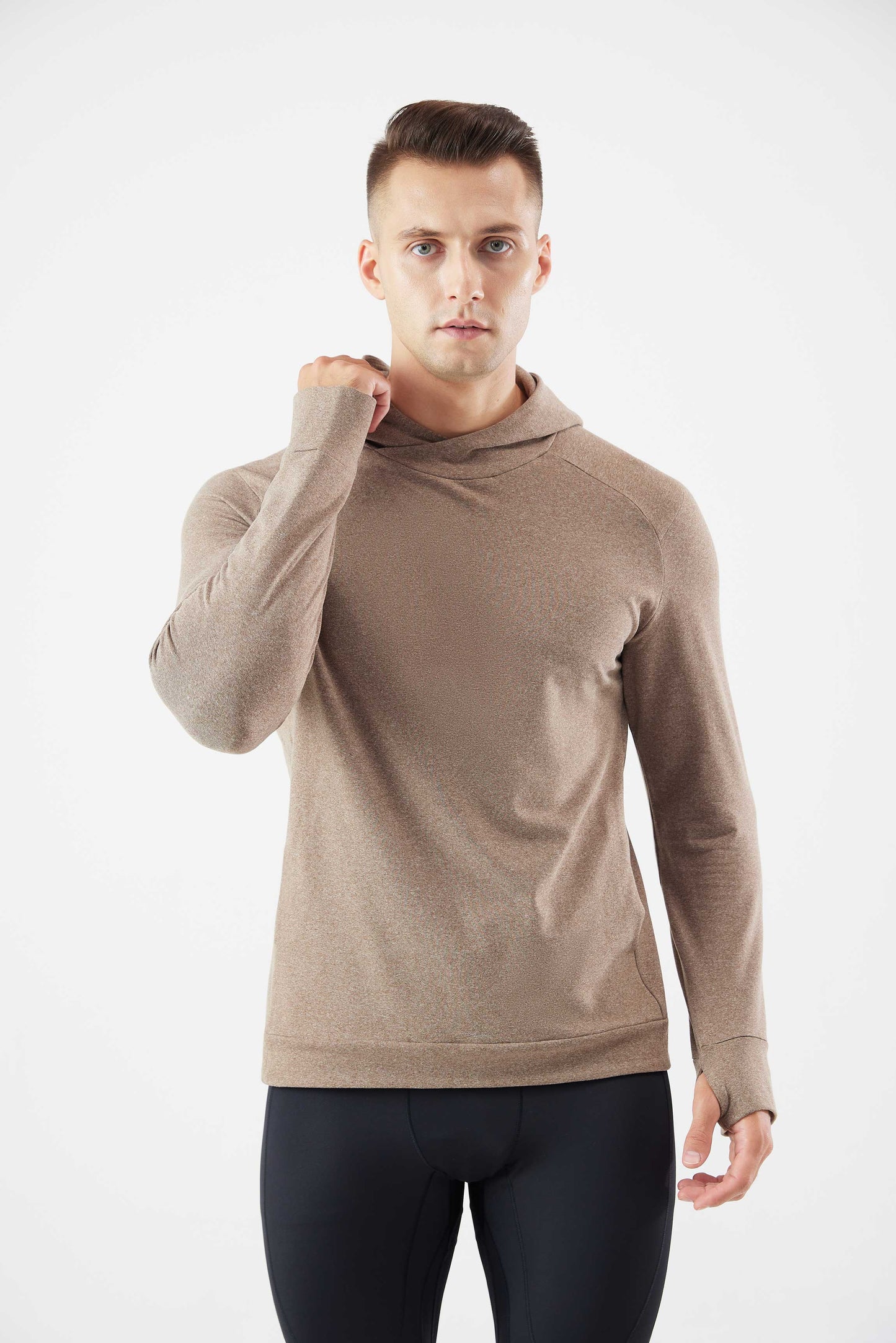 HRYT23005-Autumn and winter running hooded warm hoodie long sleeve jacket outdoor skiing plus velvet thumb hole fitness training clothes