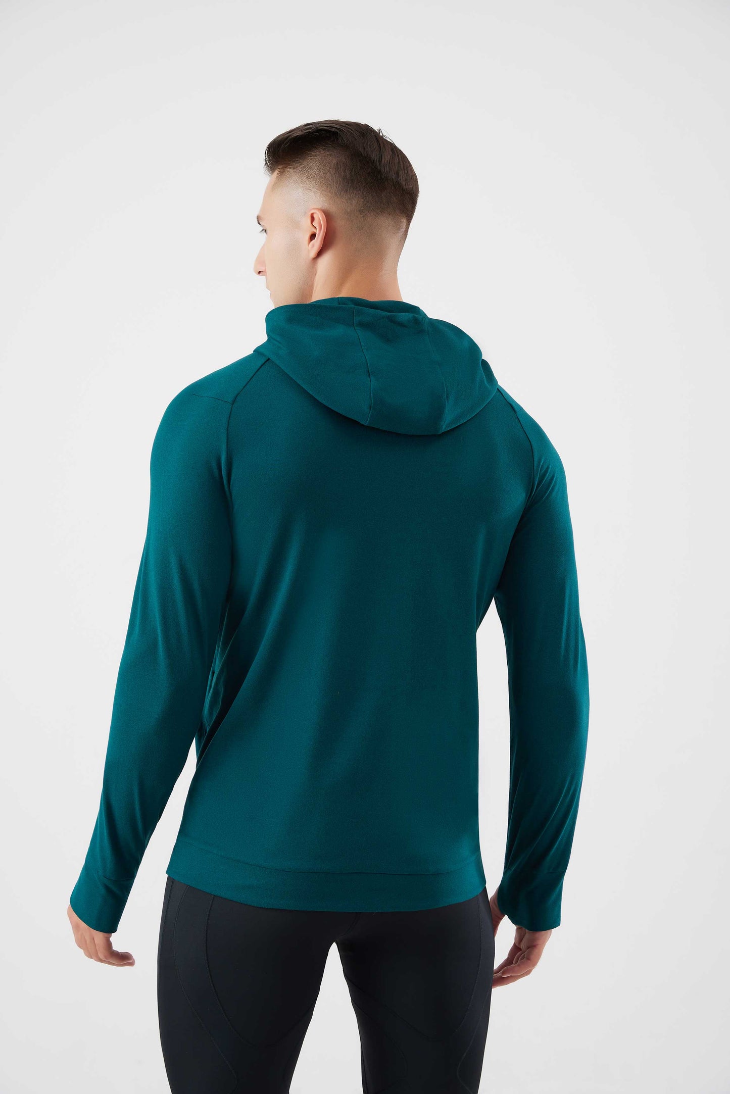 HRYT23005-Autumn and winter running hooded warm hoodie long sleeve jacket outdoor skiing plus velvet thumb hole fitness training clothes