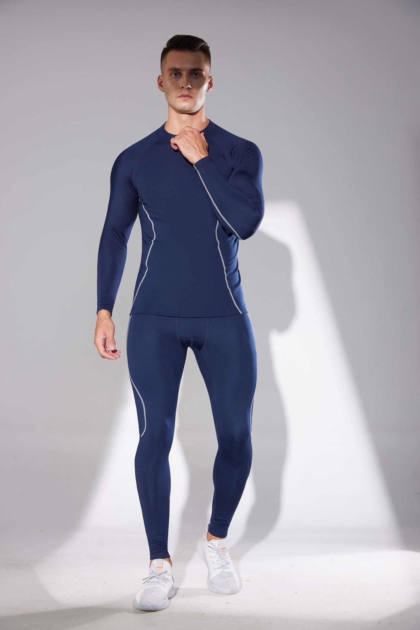 HRYT23301-Autumn and winter fleece tights suit men's sports fitness long sleeve trousers outdoor cycling skiing thermal underwear