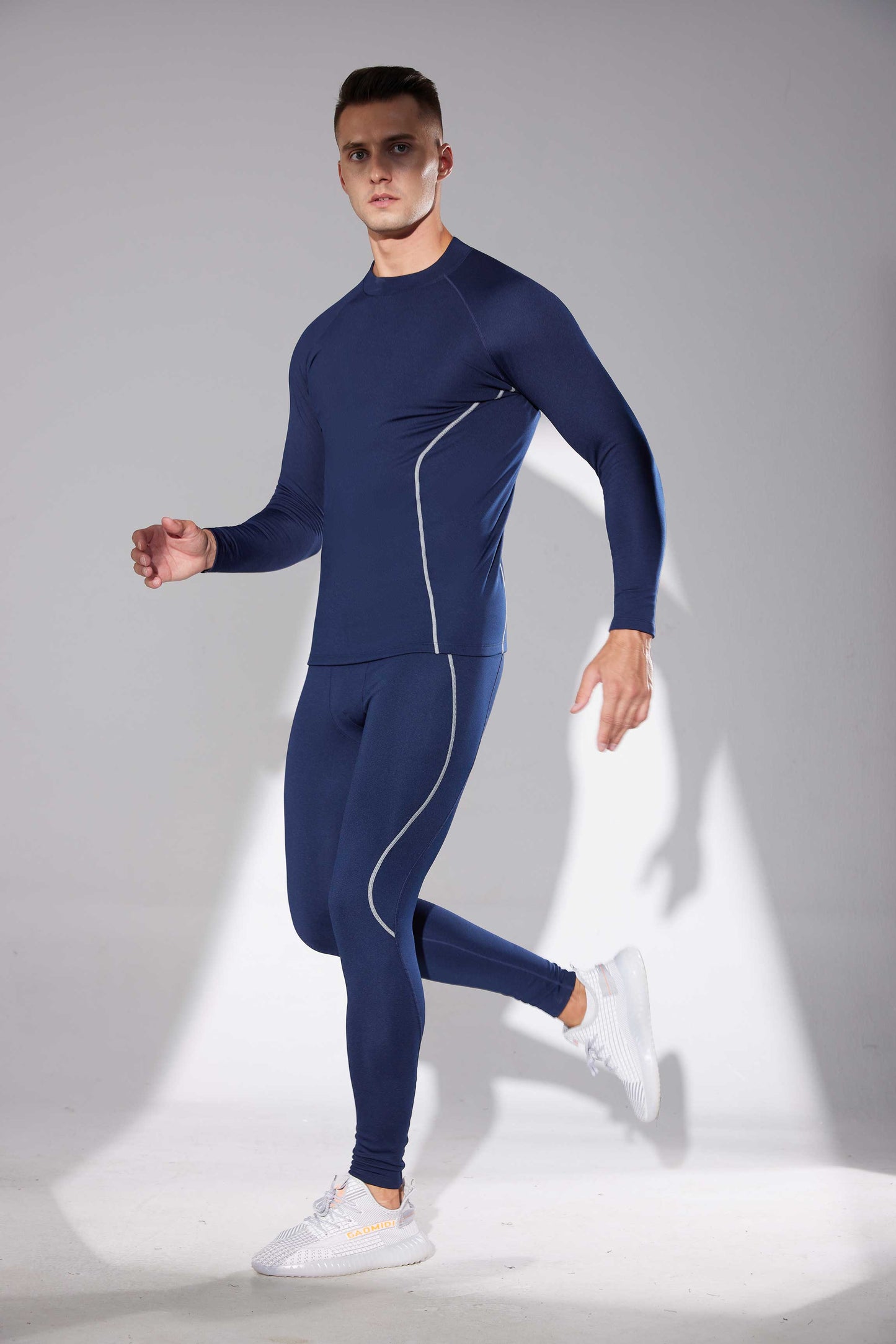 HRYT23301-Autumn and winter fleece tights suit men's sports fitness long sleeve trousers outdoor cycling skiing thermal underwear