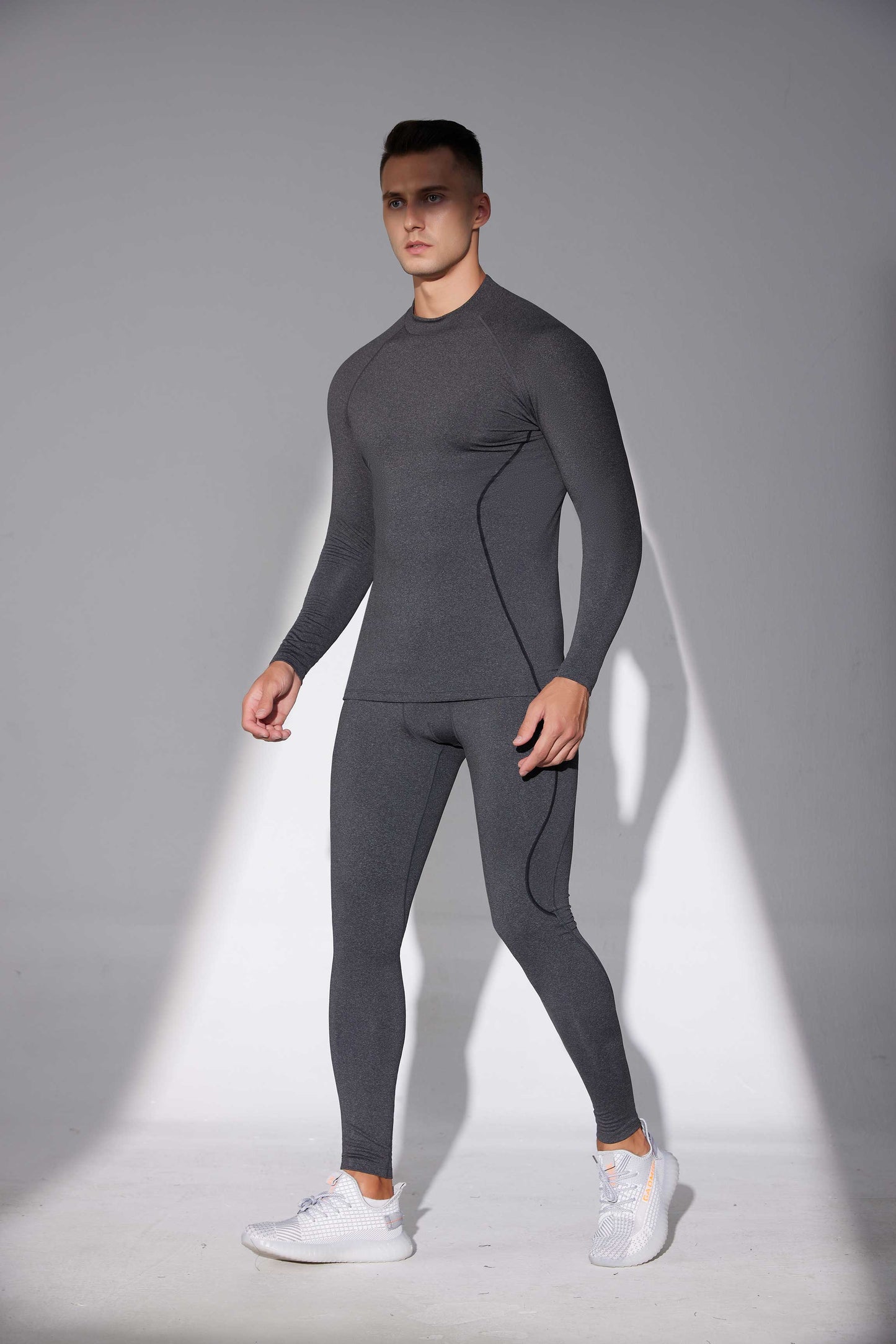 HRYT23301-Autumn and winter fleece tights suit men's sports fitness long sleeve trousers outdoor cycling skiing thermal underwear