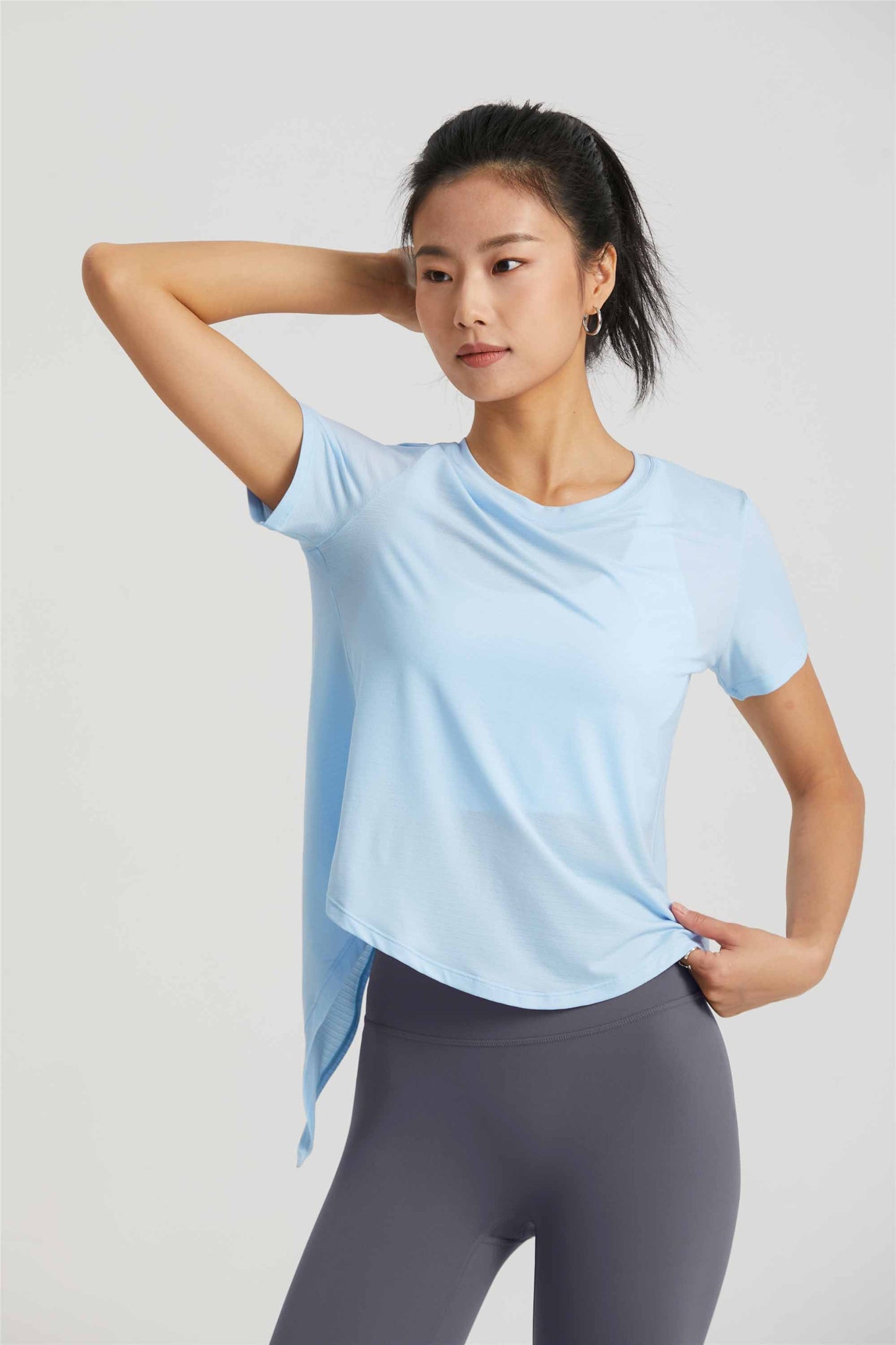 TX1516-Cool sense yoga smock light breathable spring and summer 2023 new open casual round neck short-sleeved T-shirt women