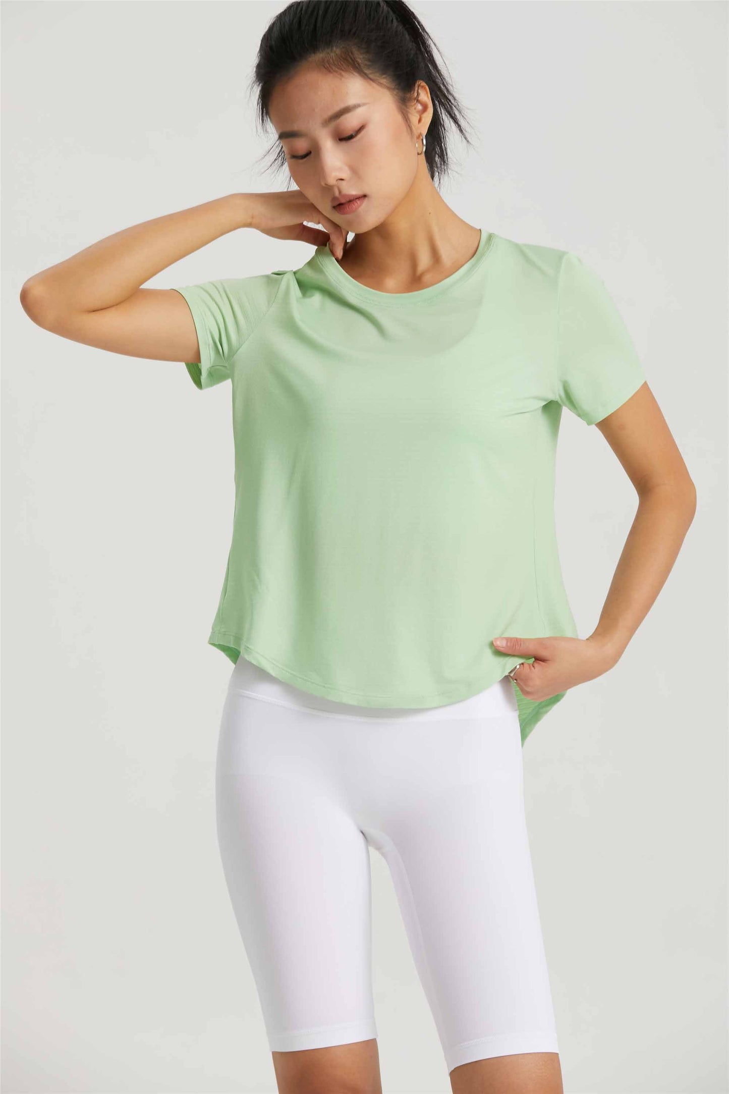 TX1516-Cool sense yoga smock light breathable spring and summer 2023 new open casual round neck short-sleeved T-shirt women