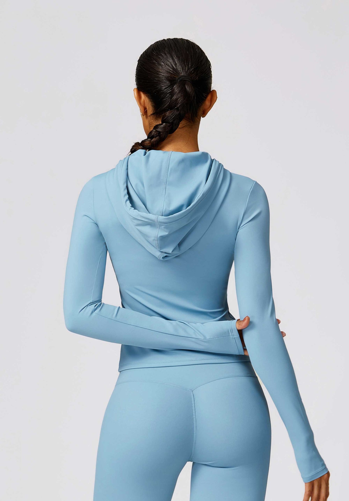 HR8579-2-Hooded quick-drying long-sleeved yoga suit, warm and casual fitness clothing, tight-fitting T-shirt for sports and running