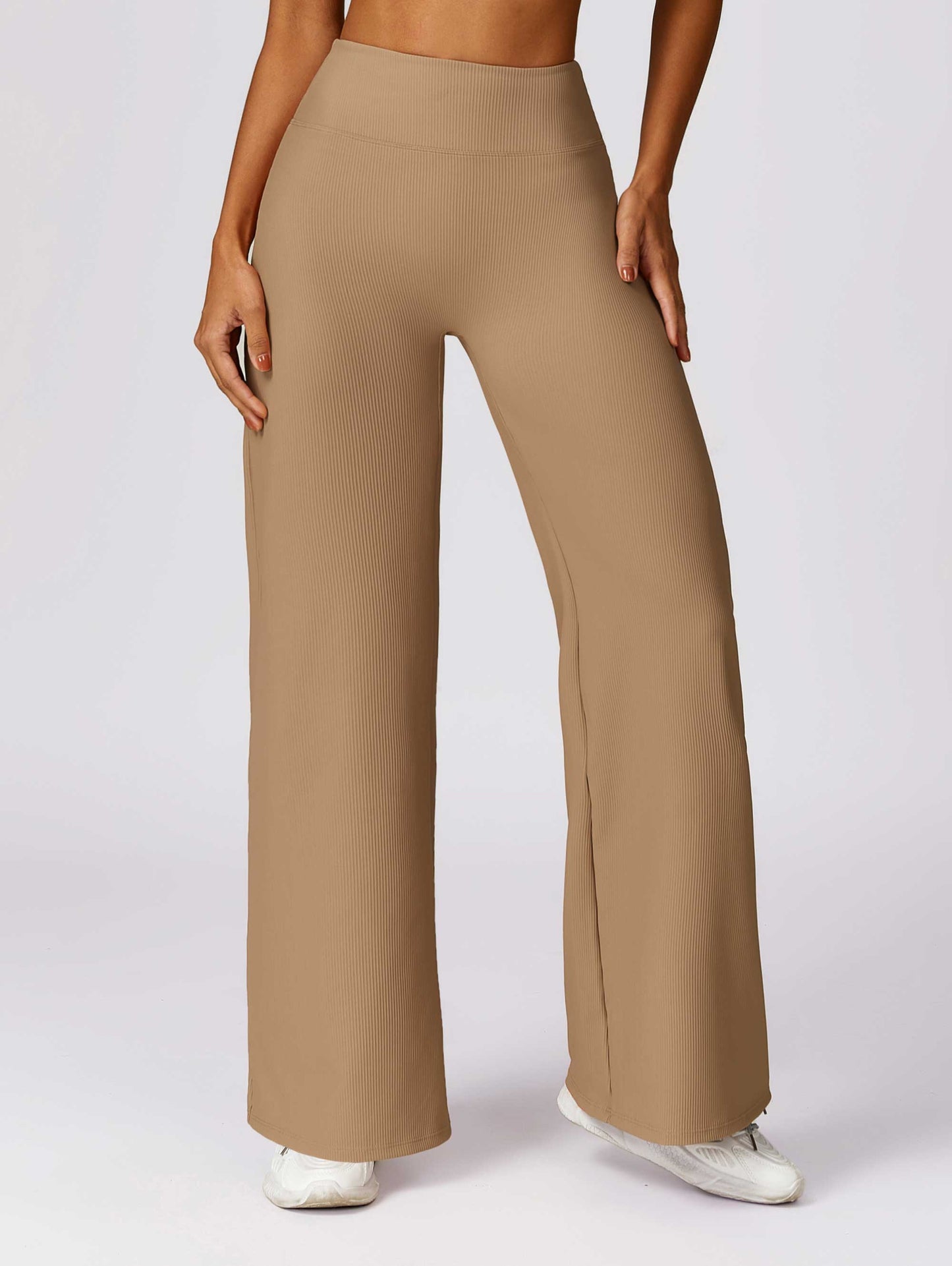 HR8526-1-Threaded high-waisted casual pants for women, versatile straight wide-leg pants for outdoor wear, quick-drying loose-fitting athletic trousers