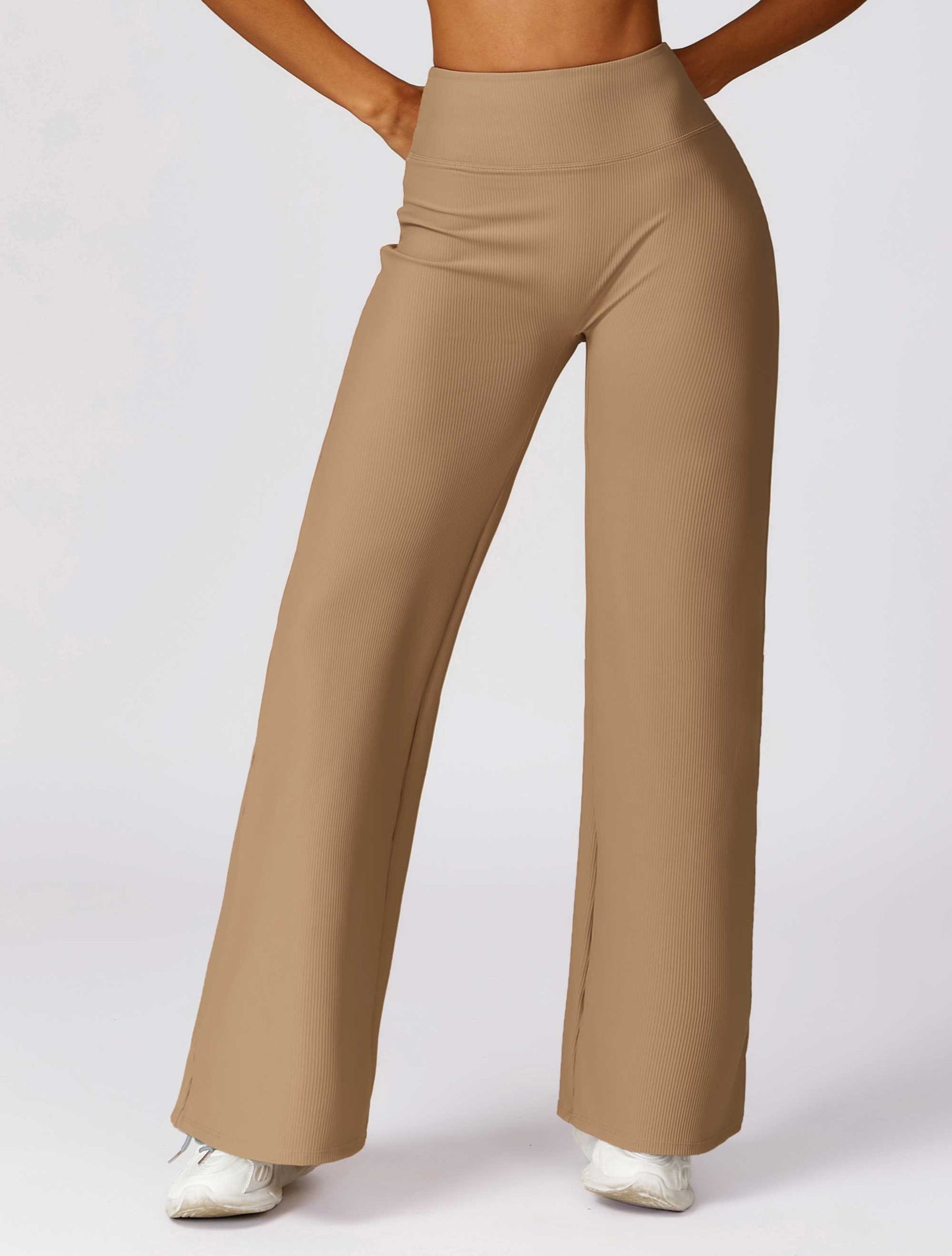 HR8526-1-Threaded high-waisted casual pants for women, versatile straight wide-leg pants for outdoor wear, quick-drying loose-fitting athletic trousers