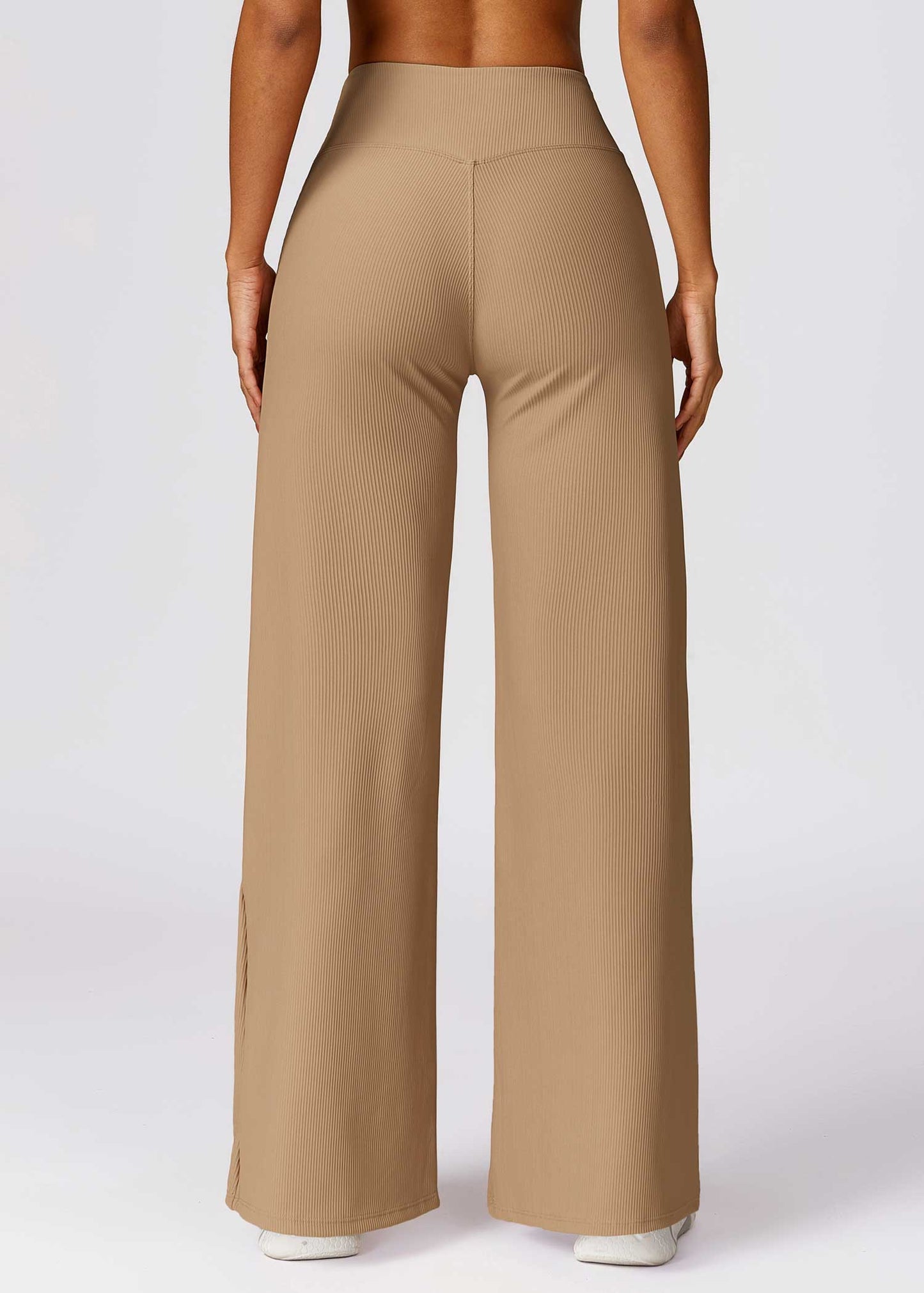 HR8526-1-Threaded high-waisted casual pants for women, versatile straight wide-leg pants for outdoor wear, quick-drying loose-fitting athletic trousers