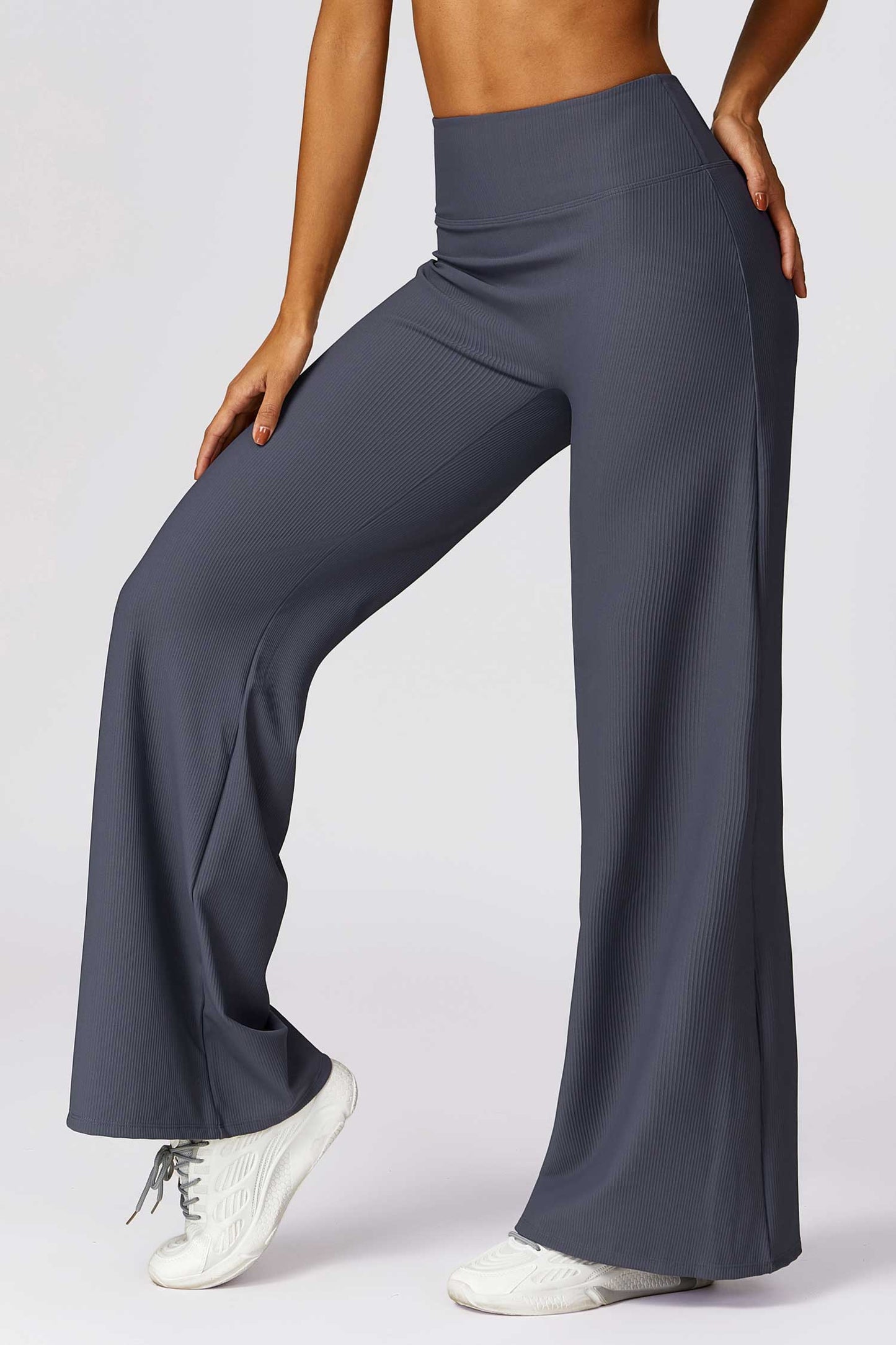 HR8526-1-Threaded high-waisted casual pants for women, versatile straight wide-leg pants for outdoor wear, quick-drying loose-fitting athletic trousers