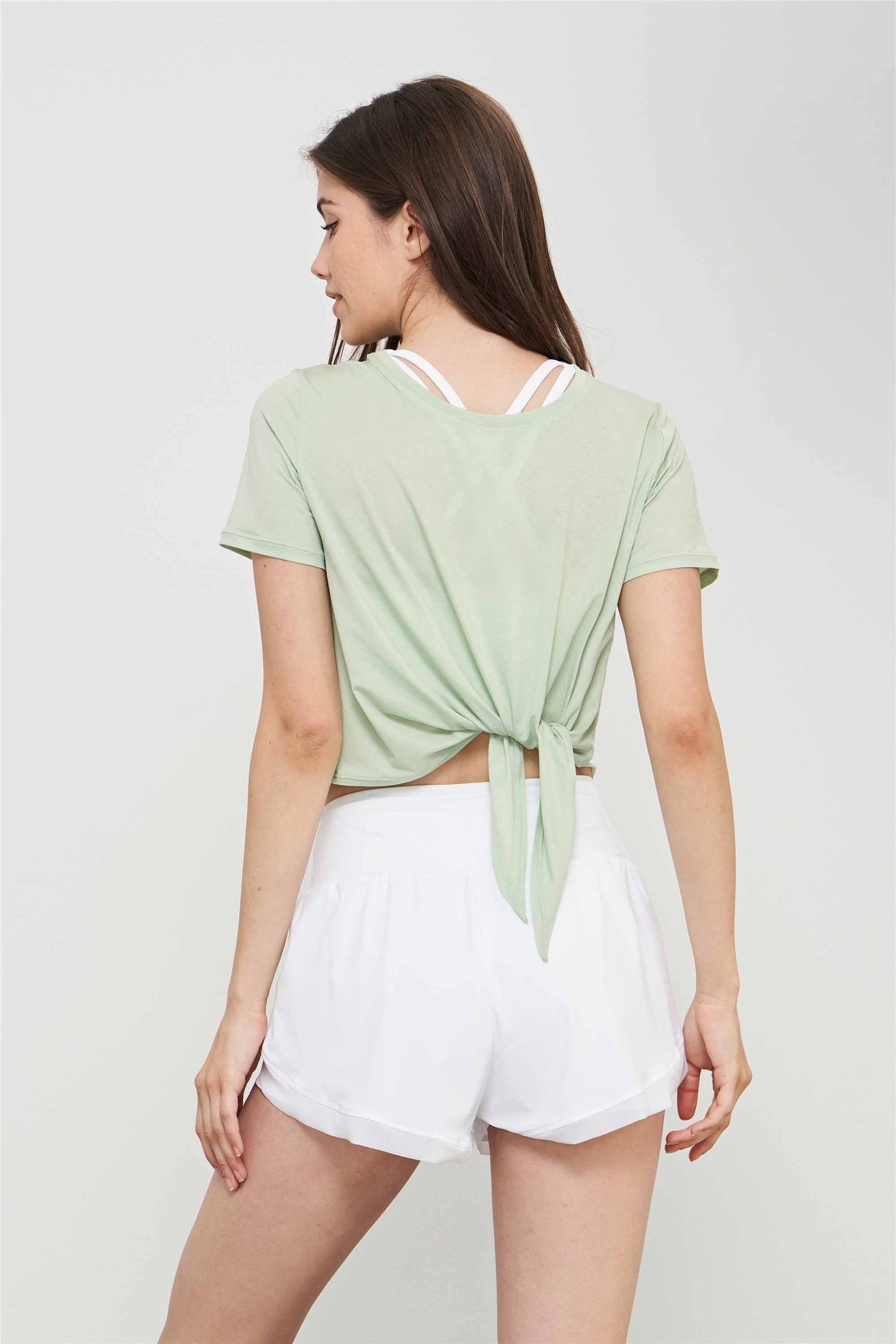 TX1543-ADF light deodorant yoga T-shirt women's summer loose breathable crewneck casual smock slit lace-up short-sleeved top