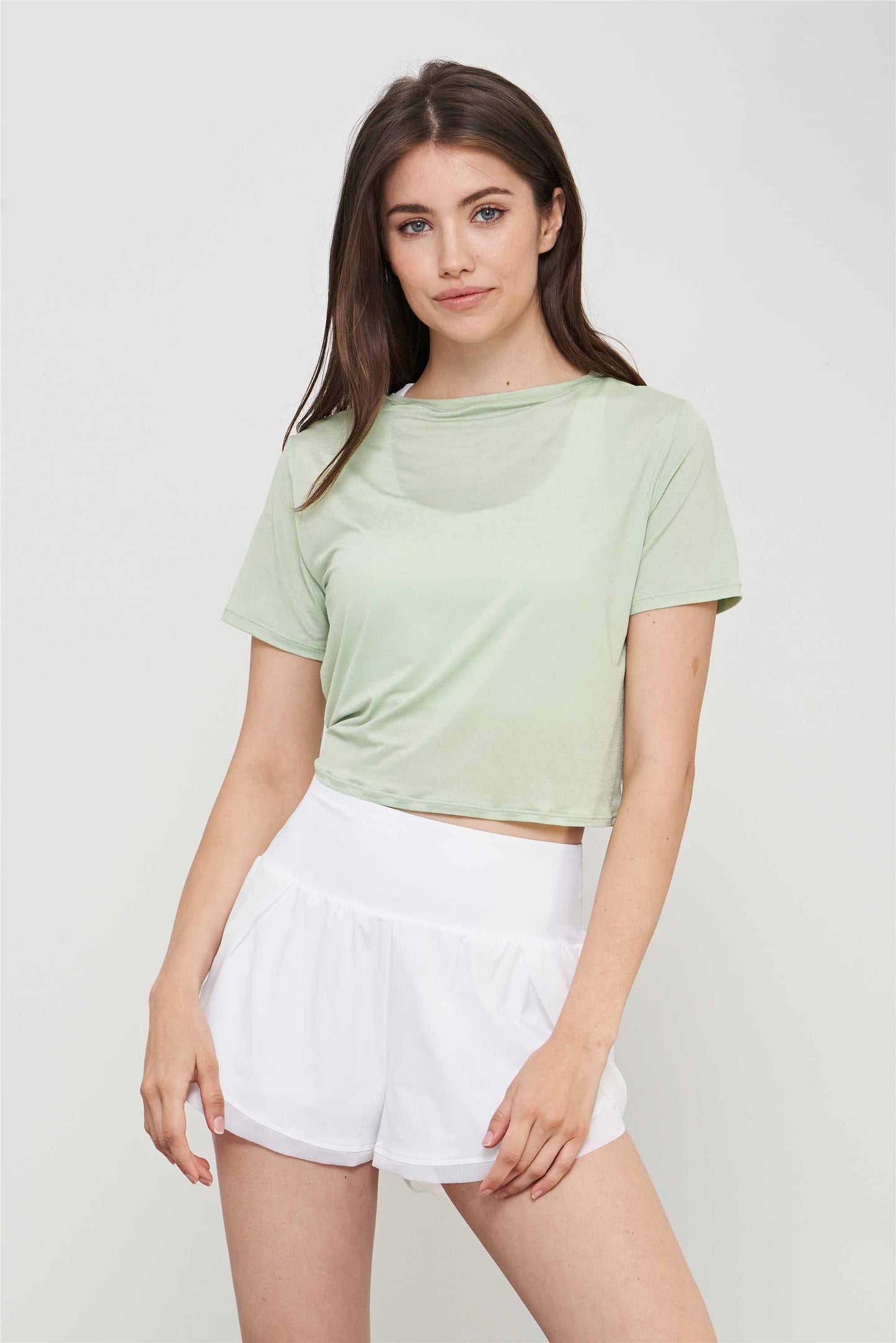 TX1543-ADF light deodorant yoga T-shirt women's summer loose breathable crewneck casual smock slit lace-up short-sleeved top