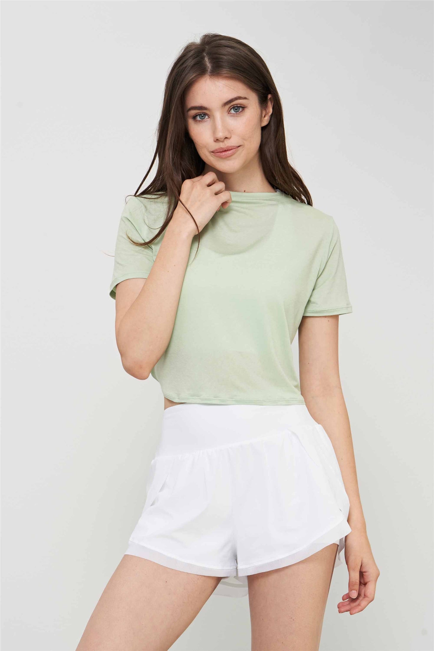 TX1543-ADF light deodorant yoga T-shirt women's summer loose breathable crewneck casual smock slit lace-up short-sleeved top