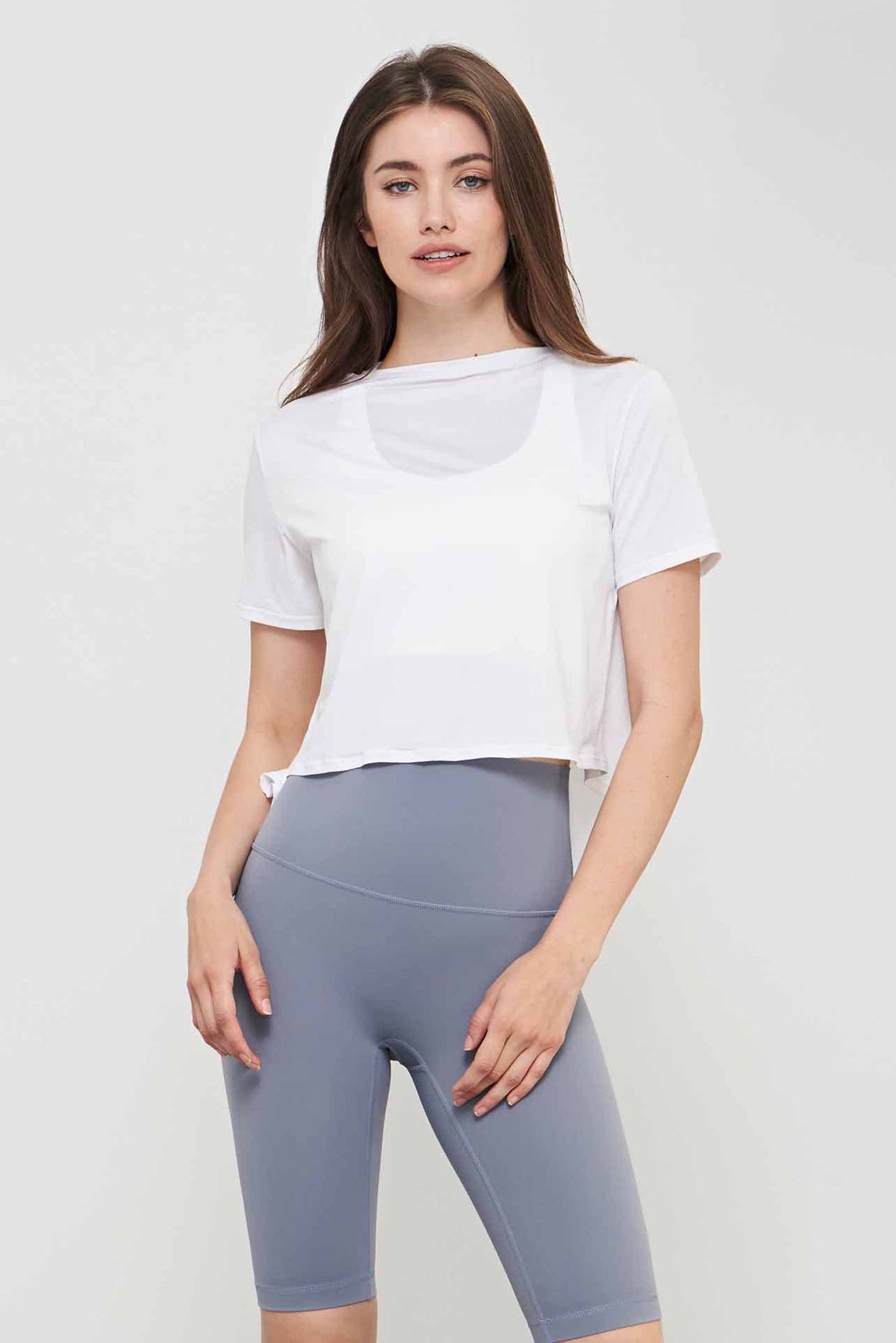 TX1543-ADF light deodorant yoga T-shirt women's summer loose breathable crewneck casual smock slit lace-up short-sleeved top