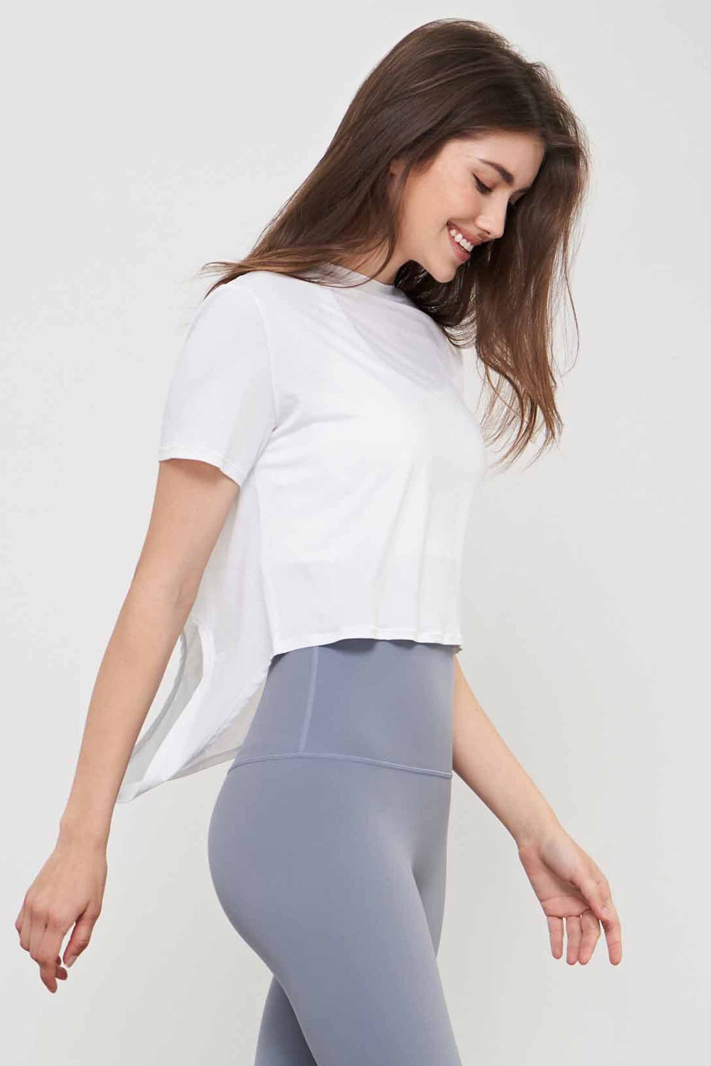 TX1543-ADF light deodorant yoga T-shirt women's summer loose breathable crewneck casual smock slit lace-up short-sleeved top