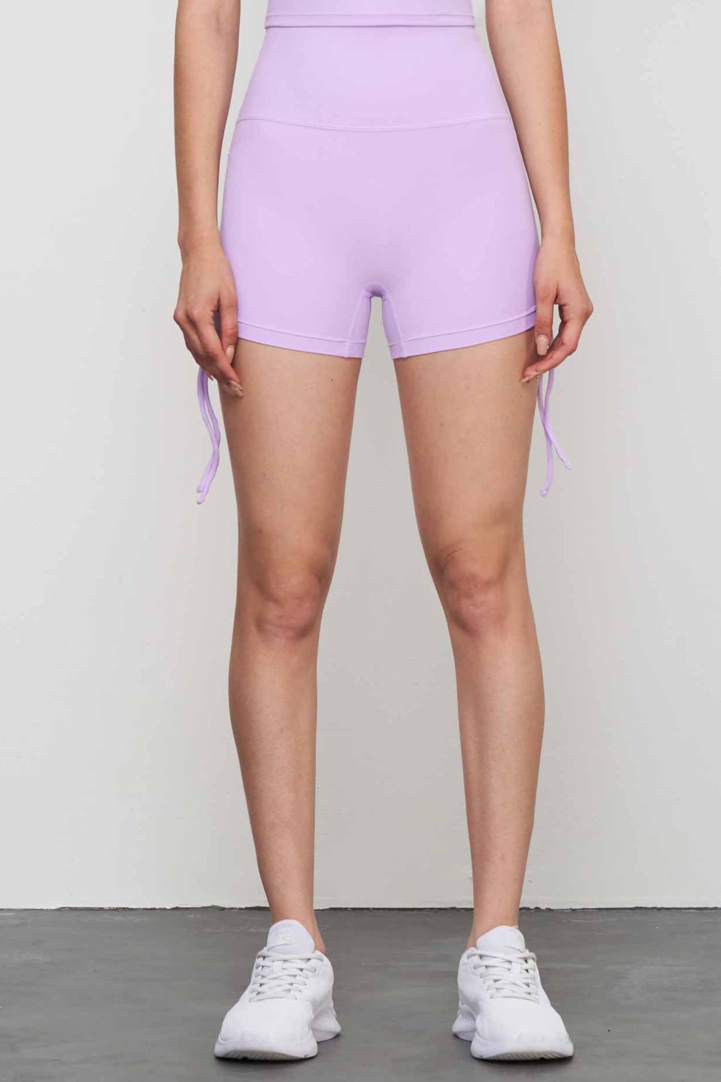 LK1564-Sizeless bare-feel yoga shorts for women with pleats and drawstring, fitness shorts without T, suitable for sports and cycling, peach-shaped two-piece shorts