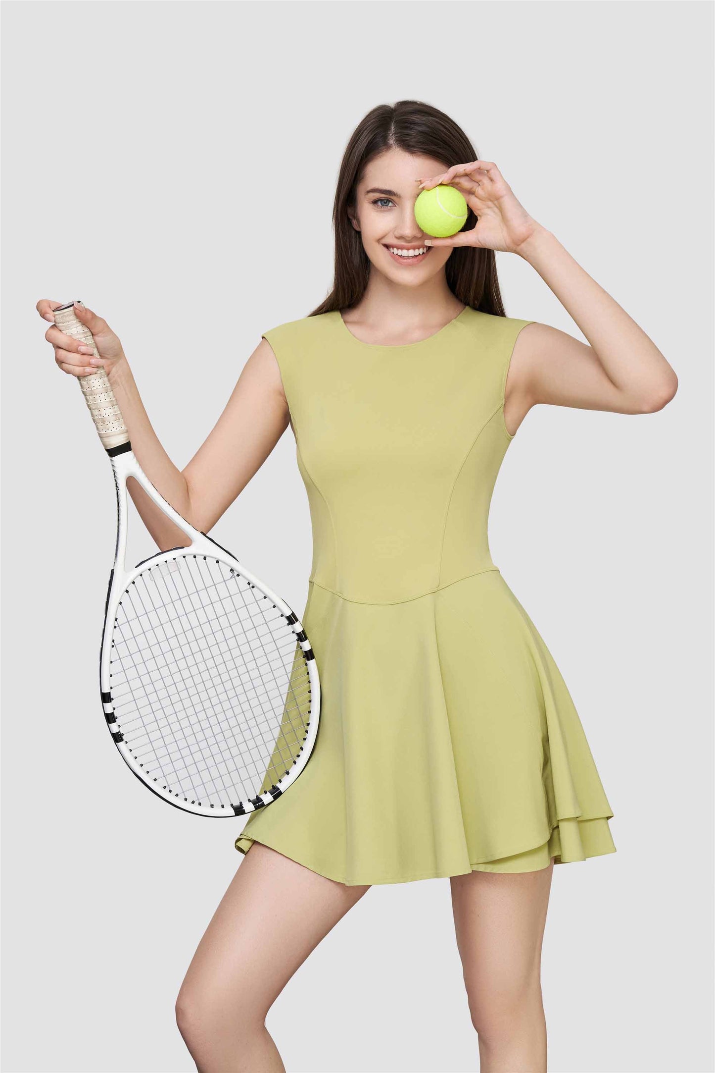 LYQ1557-Nuls Sleeveless Tennis Dress Long waist Slimming Sports Dress Women's Summer Premium double layer Yoga dress