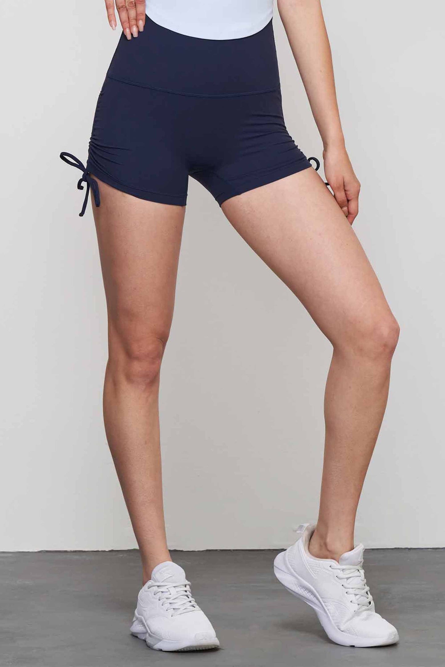 LK1564-Sizeless bare-feel yoga shorts for women with pleats and drawstring, fitness shorts without T, suitable for sports and cycling, peach-shaped two-piece shorts