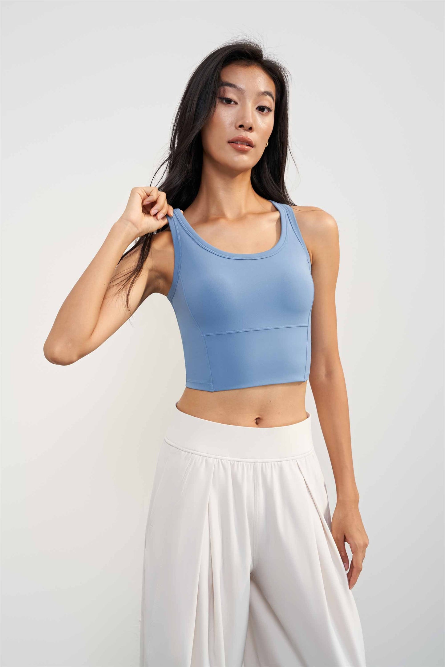 WX1578-Nuls new nude full fixed cup yoga vest lengthened round neck waist waist beauty back sports fitness vest women