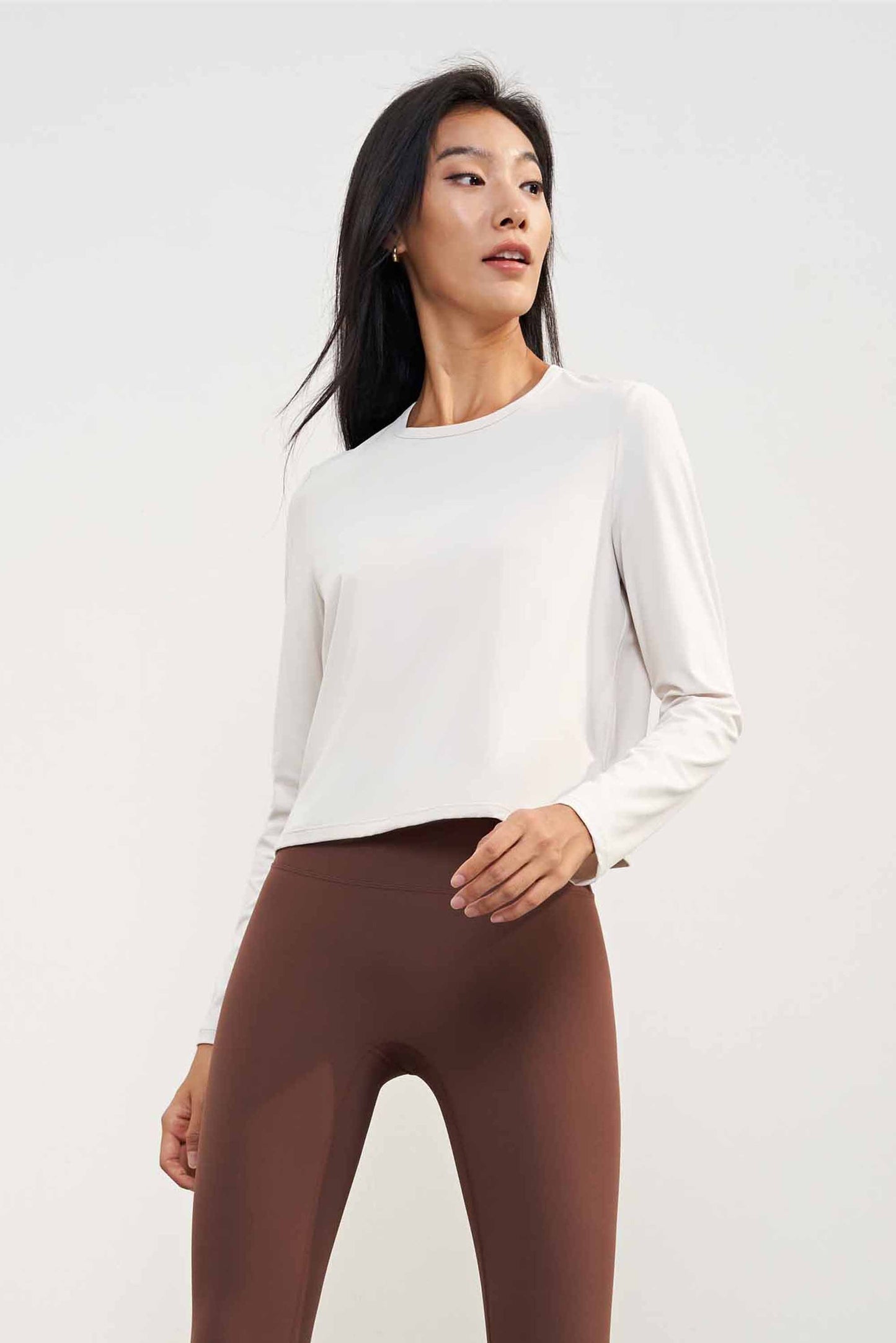 CX1580-LNU light naked sense round neck loose yoga T sleeve short open yoga long sleeve women comfortable wearing sports jacket