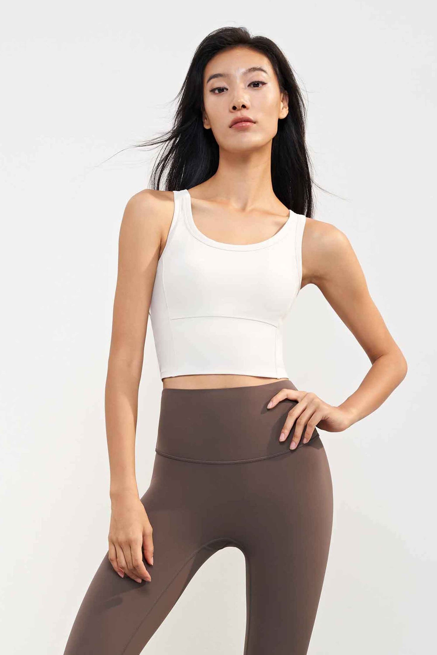 WX1578-Nuls new nude full fixed cup yoga vest lengthened round neck waist waist beauty back sports fitness vest women