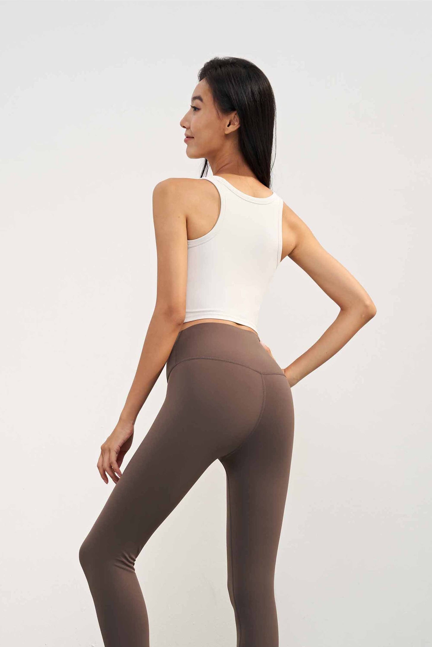 WX1578-Nuls new nude full fixed cup yoga vest lengthened round neck waist waist beauty back sports fitness vest women