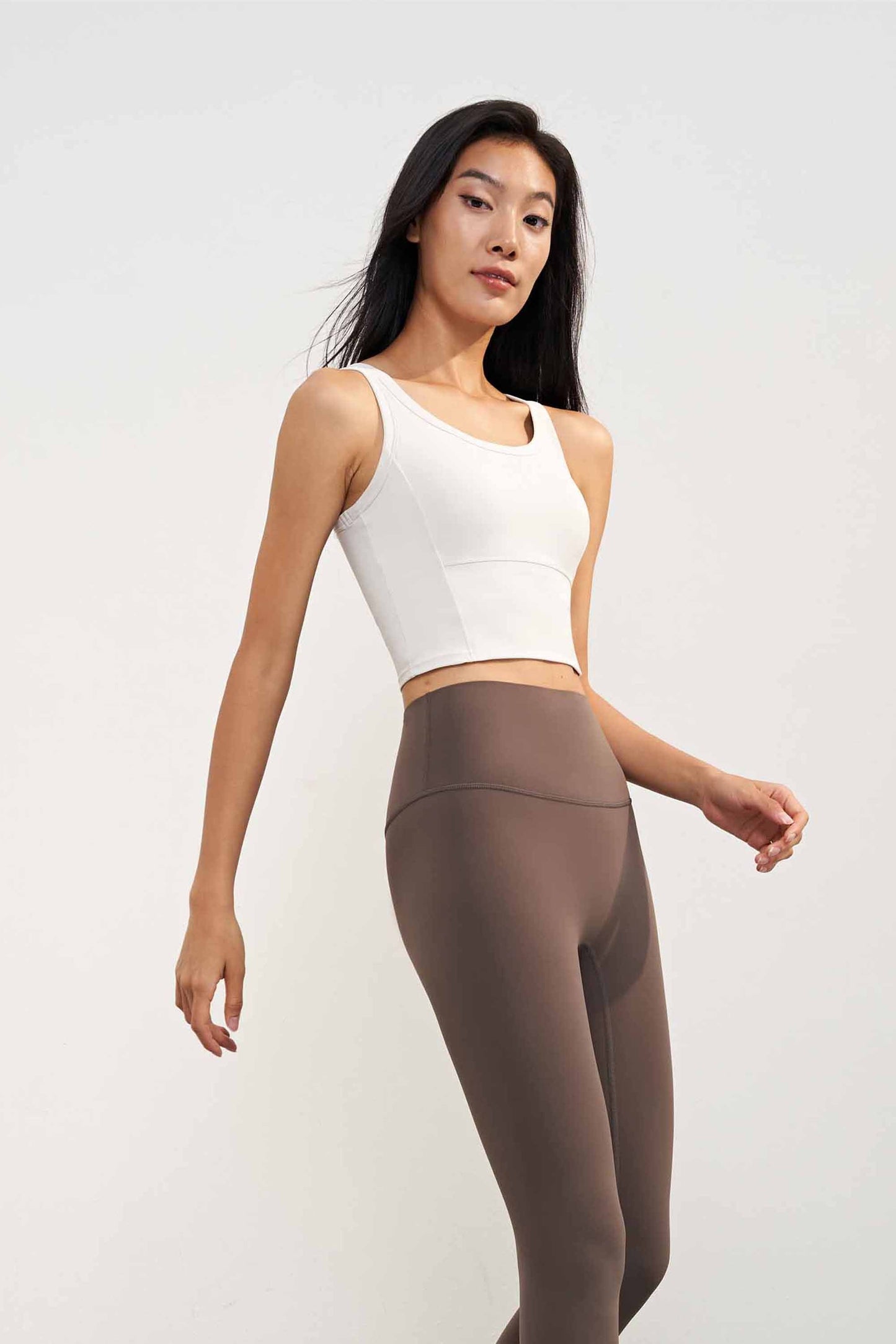 WX1578-Nuls new nude full fixed cup yoga vest lengthened round neck waist waist beauty back sports fitness vest women