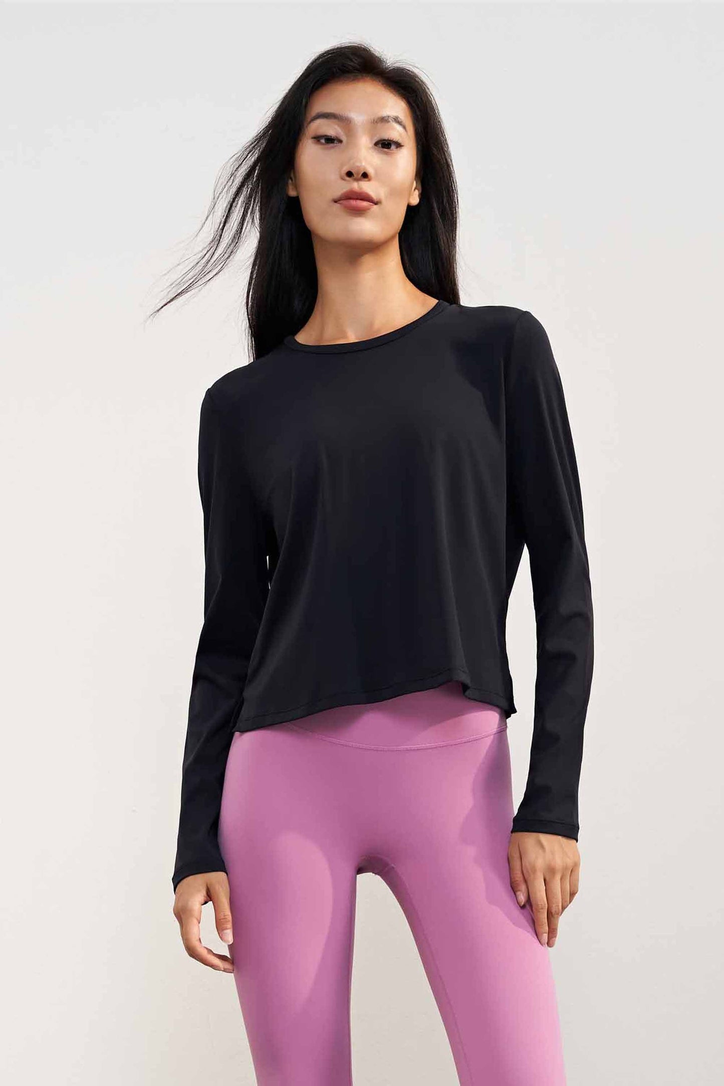 CX1580-LNU light naked sense round neck loose yoga T sleeve short open yoga long sleeve women comfortable wearing sports jacket