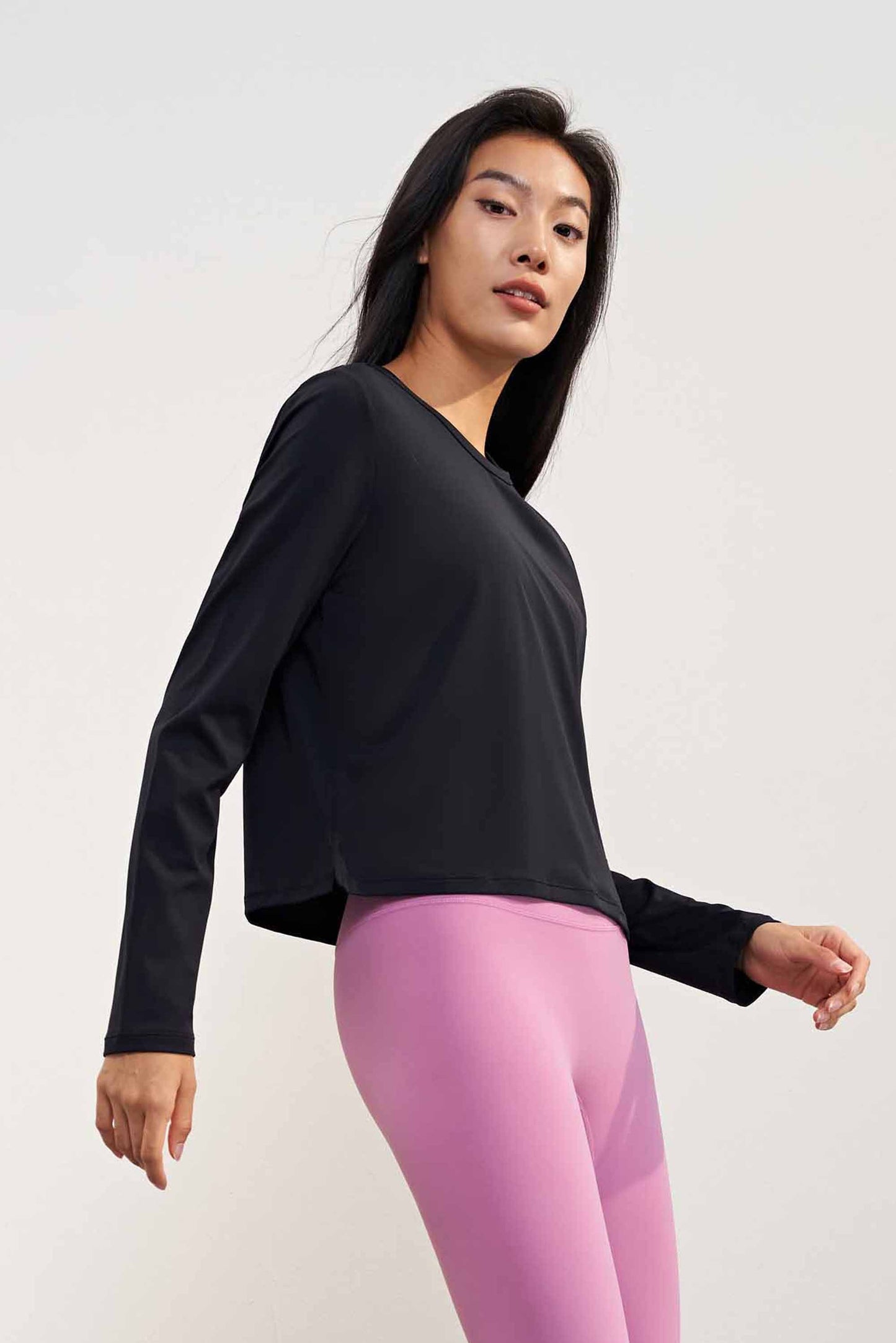 CX1580-LNU light naked sense round neck loose yoga T sleeve short open yoga long sleeve women comfortable wearing sports jacket