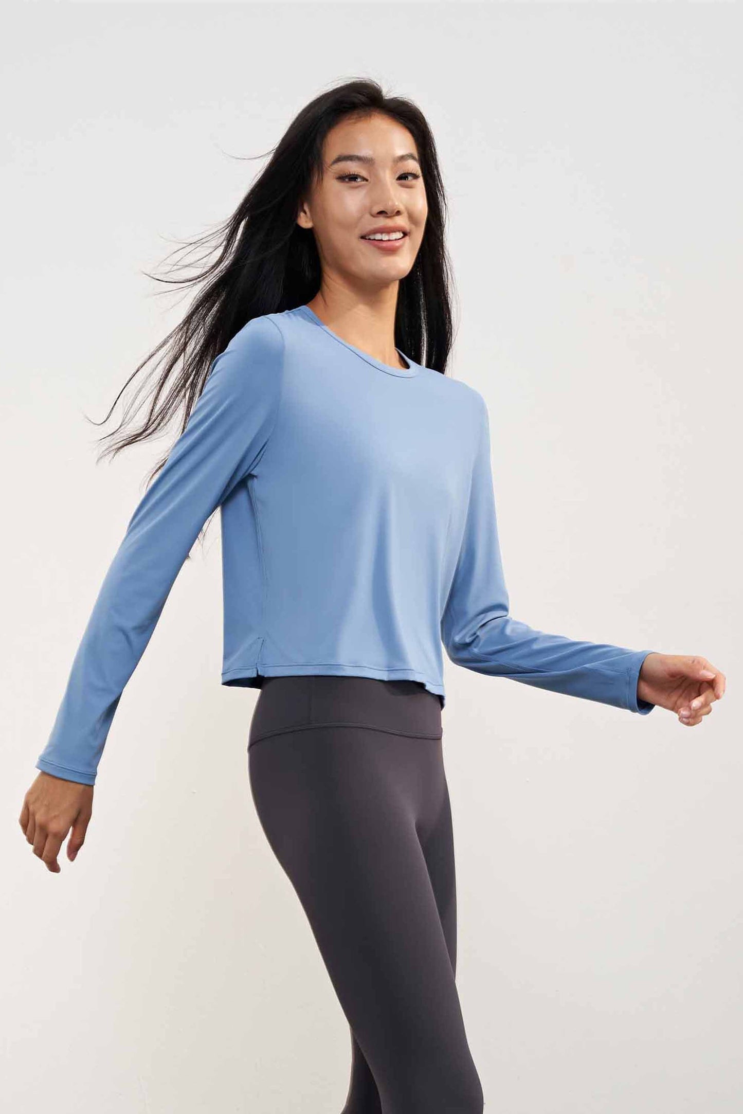 CX1580-LNU light naked sense round neck loose yoga T sleeve short open yoga long sleeve women comfortable wearing sports jacket