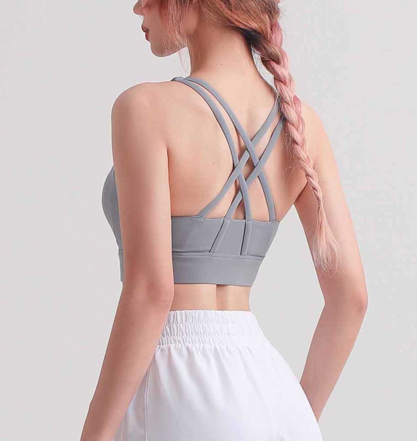 WX1457-SS Medium Strength Cool zipper shock-proof sports underwear Women's summer nude beautiful back Yoga bra Running fitness vest