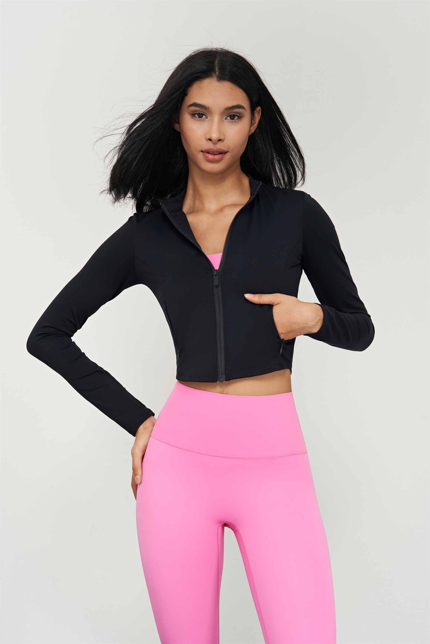 WT1581-BR Medium strength support fitness wear Women's Pilates tight short zipper fitness wear casual running sports coat