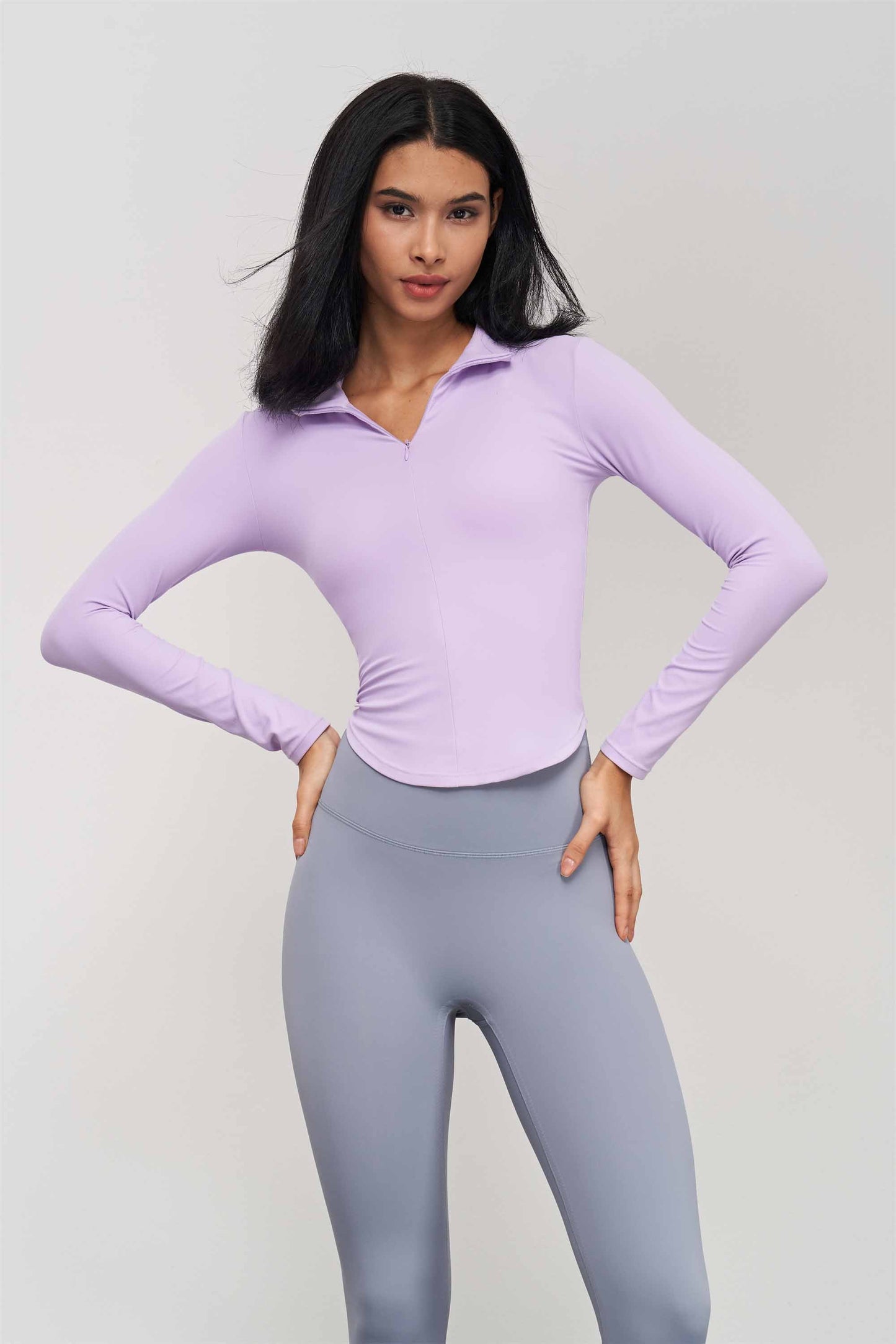 CX1574-NUF new stand collar half zipper yoga T sleeve women's skintight sports top waist slimming fitness wear long sleeves