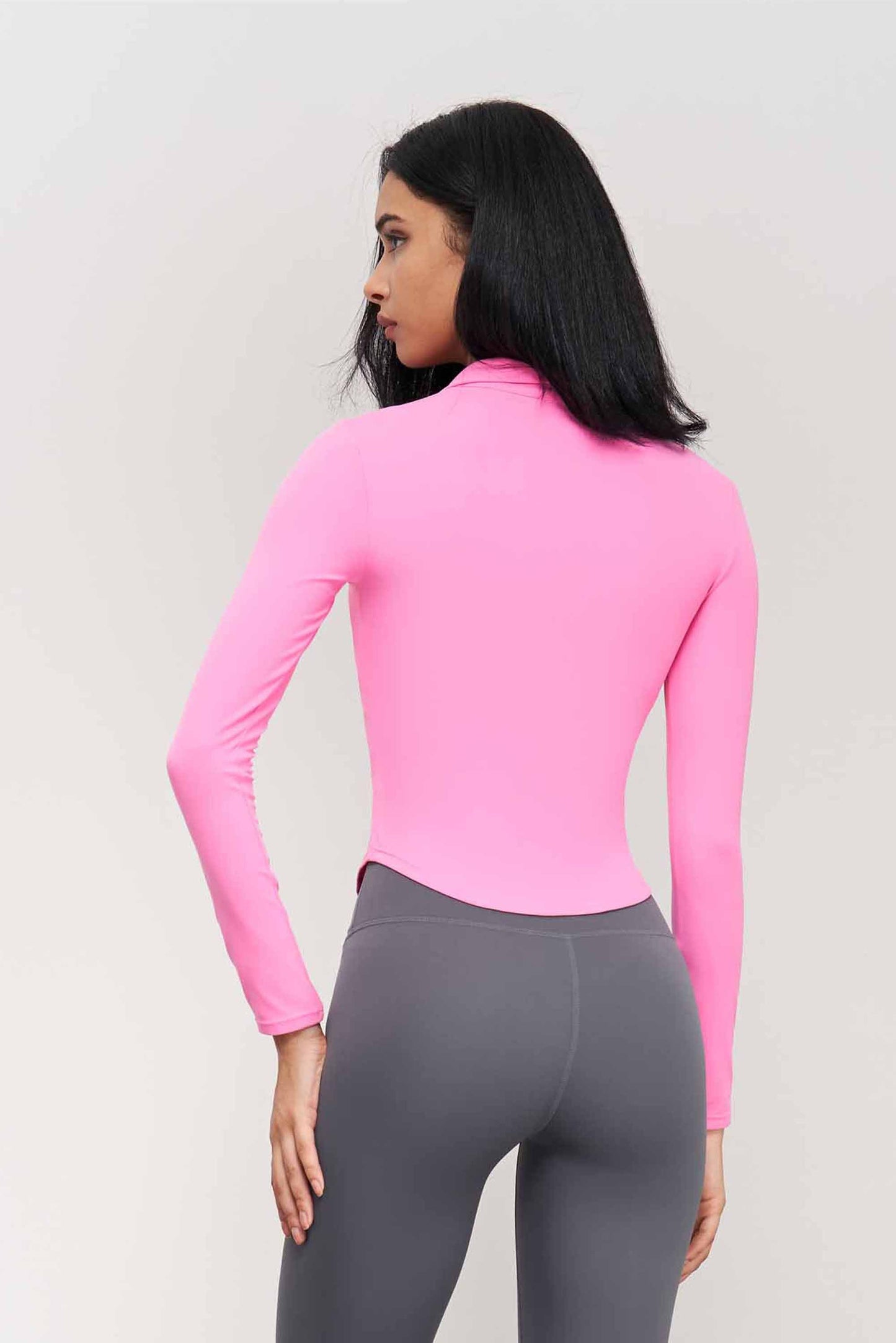 CX1574-NUF new stand collar half zipper yoga T sleeve women's skintight sports top waist slimming fitness wear long sleeves