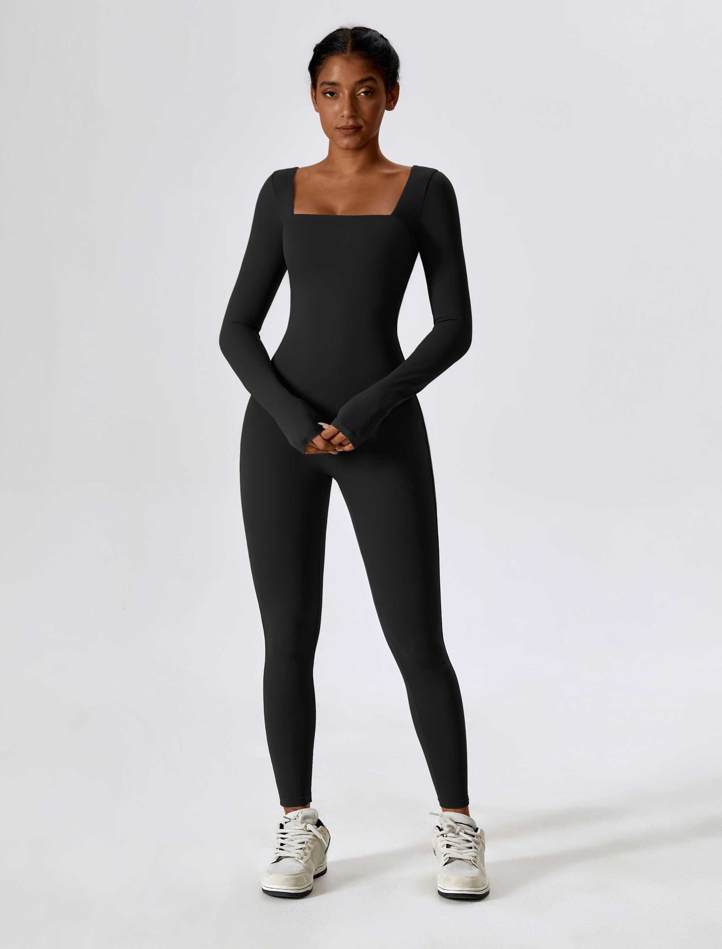 HR8150-Winter buttocks-lifting long-sleeved tight-fitting one-piece yoga suit for women, suitable for outdoor running and fitness