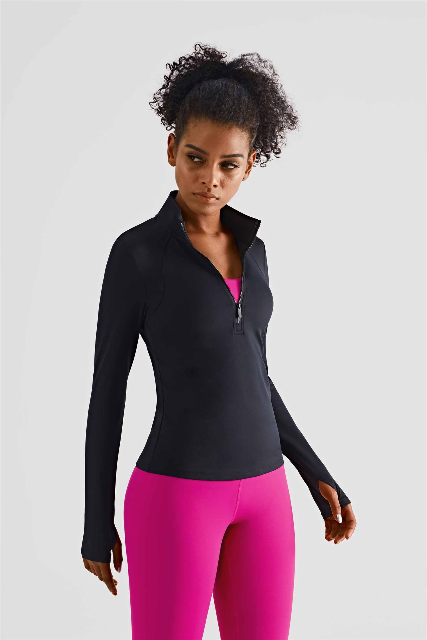 WT1423-NULS Skinny Yoga Jacket Top high neck half zip finger jacket women's sports slimming fitness wear