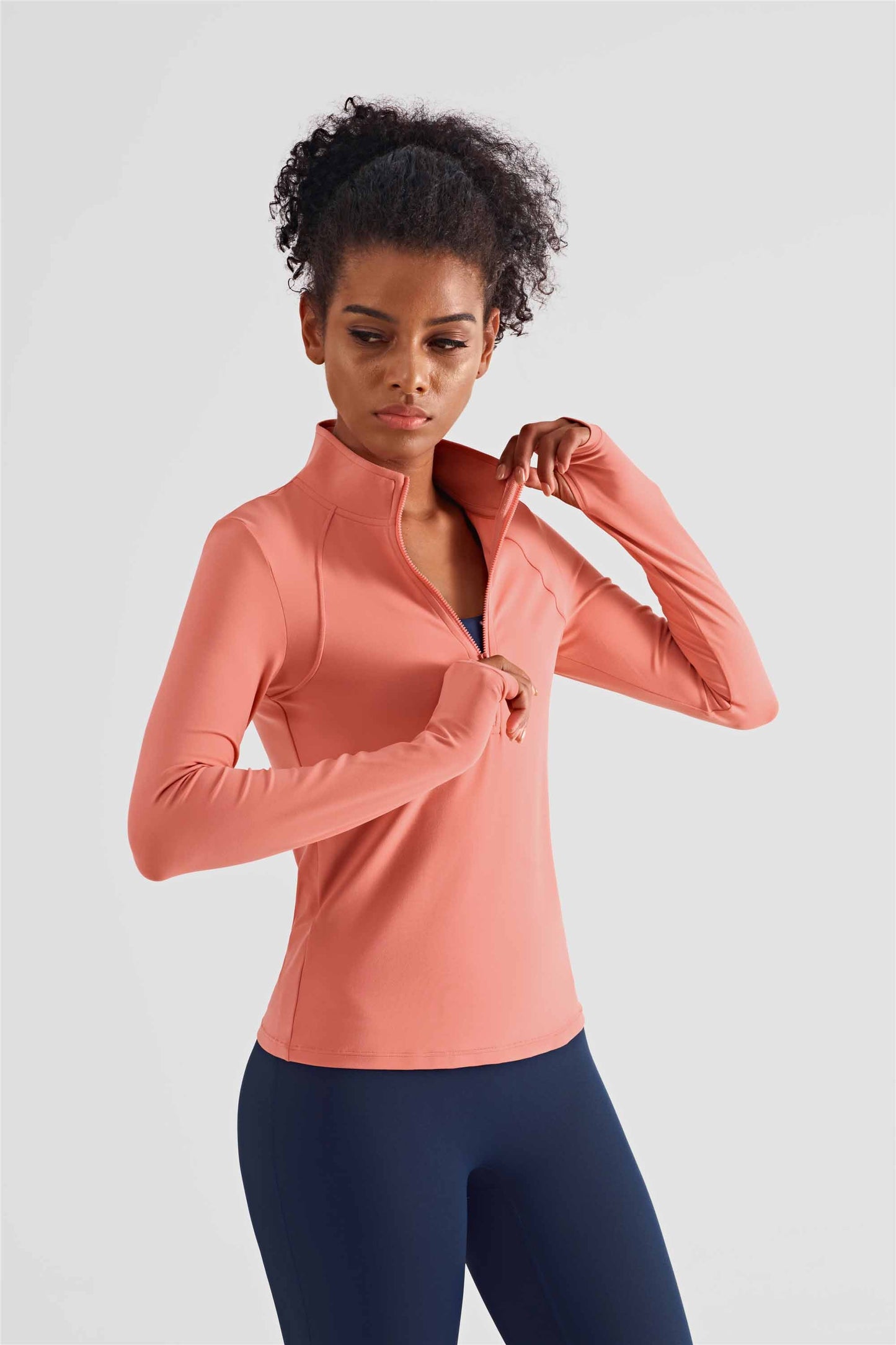 WT1423-NULS Skinny Yoga Jacket Top high neck half zip finger jacket women's sports slimming fitness wear