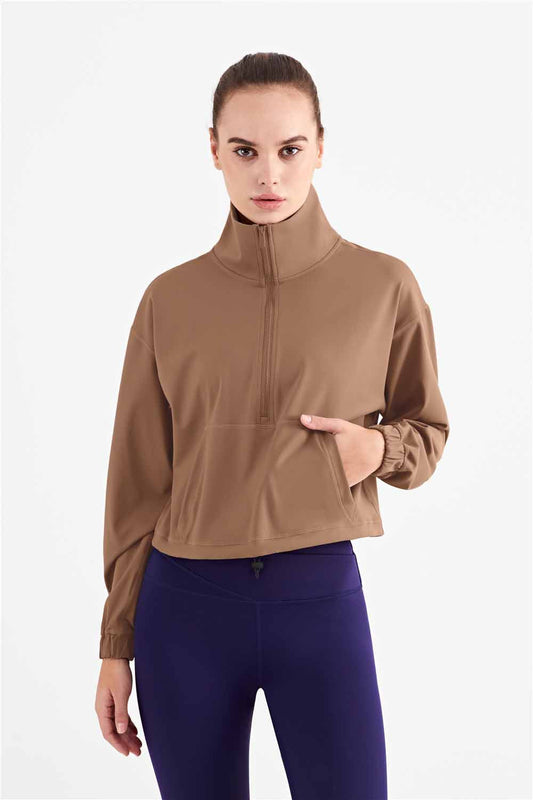 WT1426- Standing collar windproof yoga coat women's new medium strength yoga wear top zipper leisure sports fitness wear