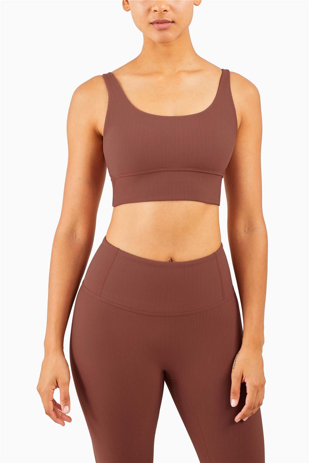 WX1285-FPS ribbed nude sports underwear Europe and the United States new sports halter vest type fitness training yoga bra women