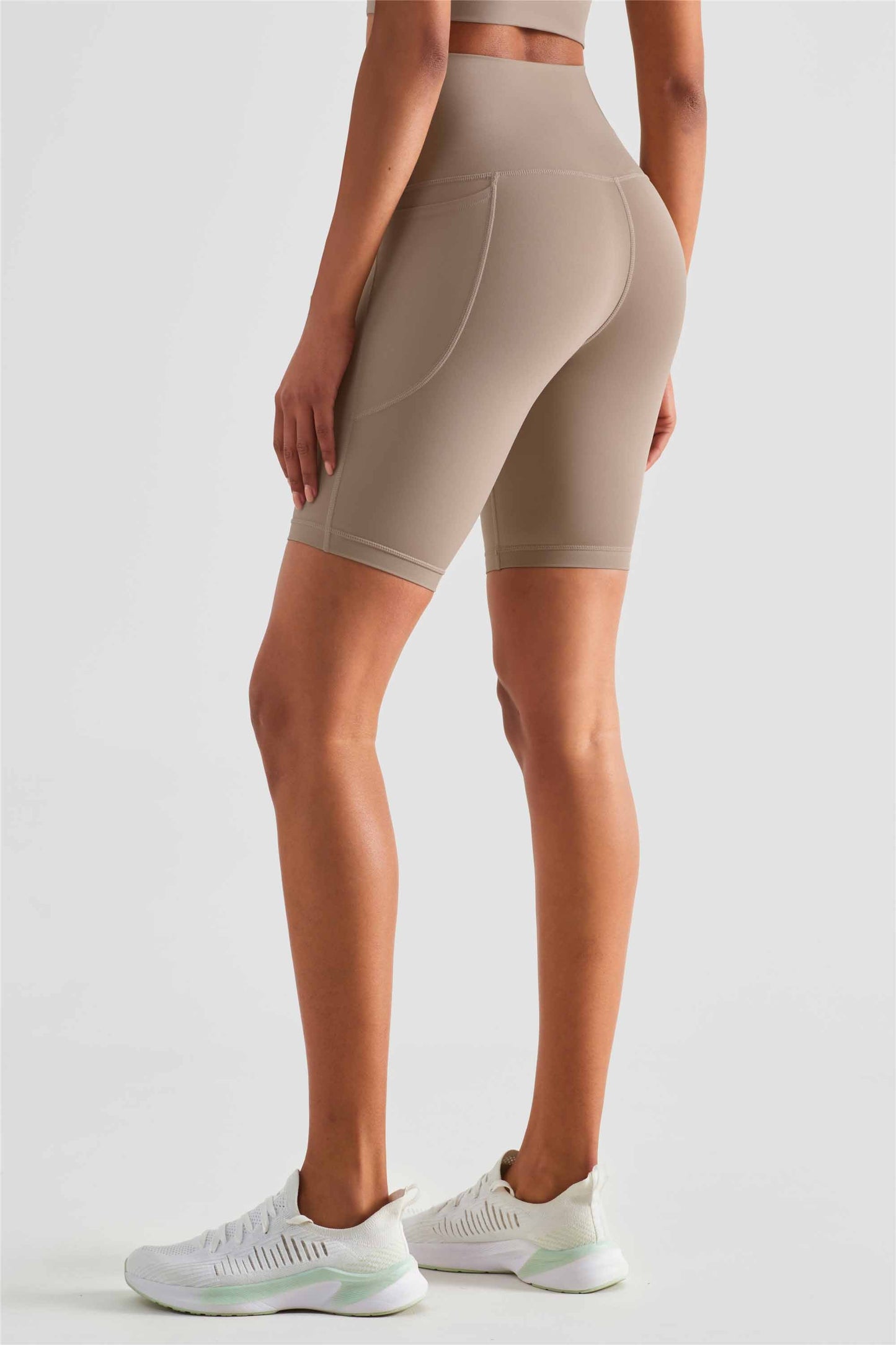 WK1438-NULS Nude No Embarrassment Line five quarter pants High waisted peach butt pocket Yoga pants Sports Fitness Running shorts Women