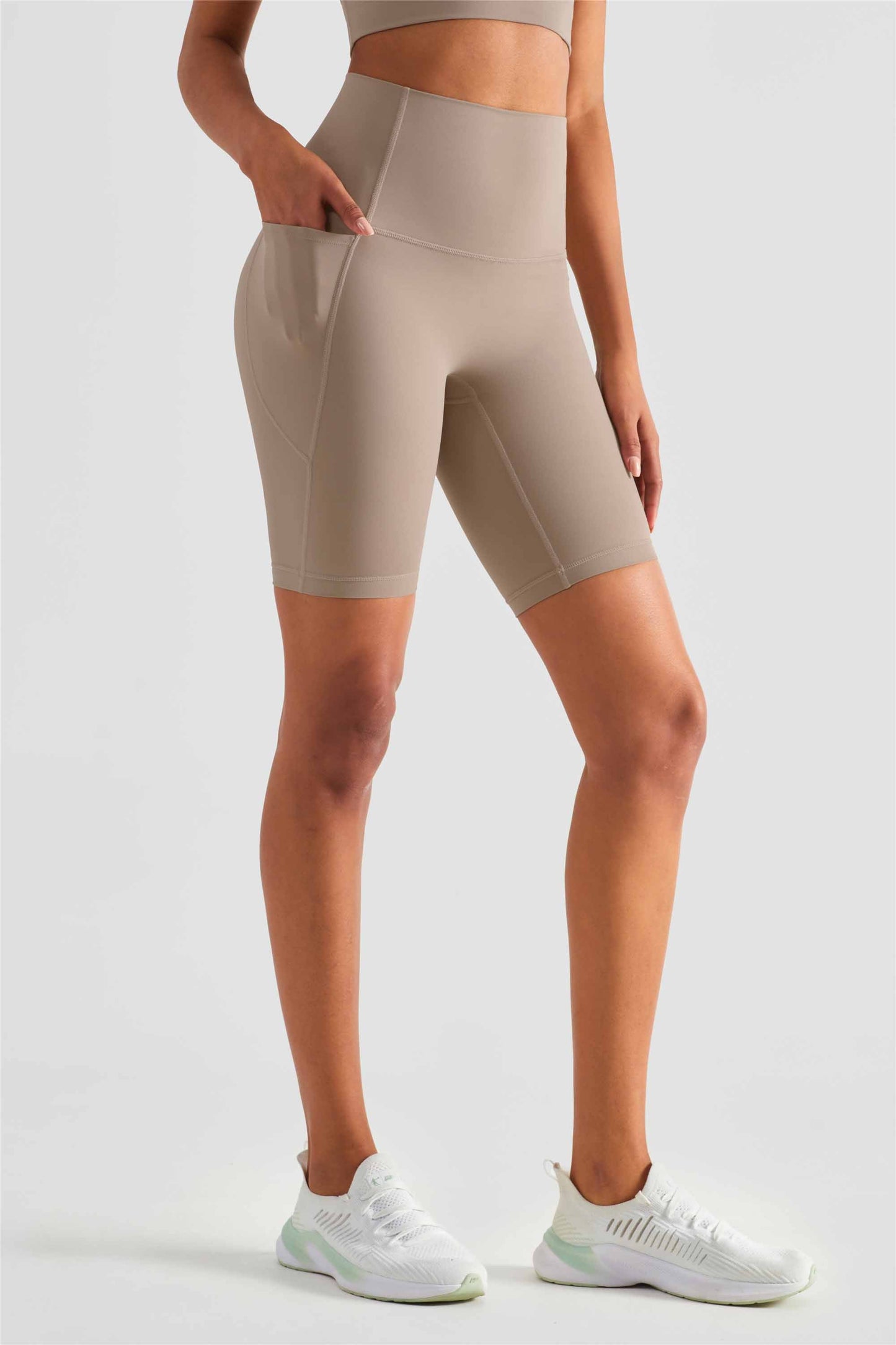 WK1438-NULS Nude No Embarrassment Line five quarter pants High waisted peach butt pocket Yoga pants Sports Fitness Running shorts Women